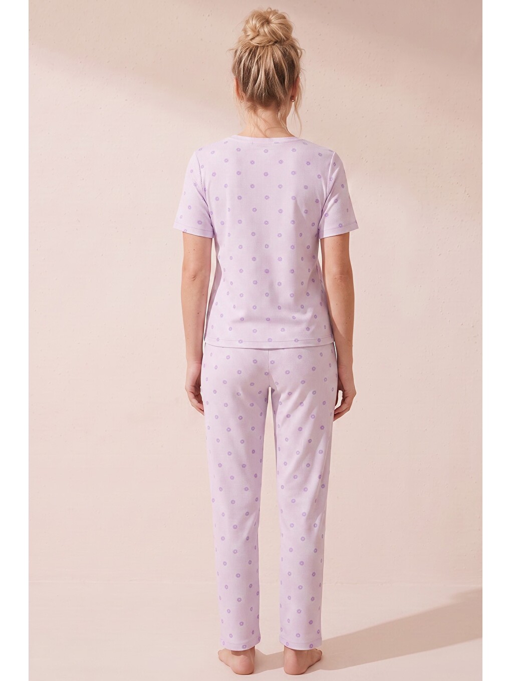 Karışık Pamuklu Fitilli Kaşkorse Örme Pijama Takım 26120402-2