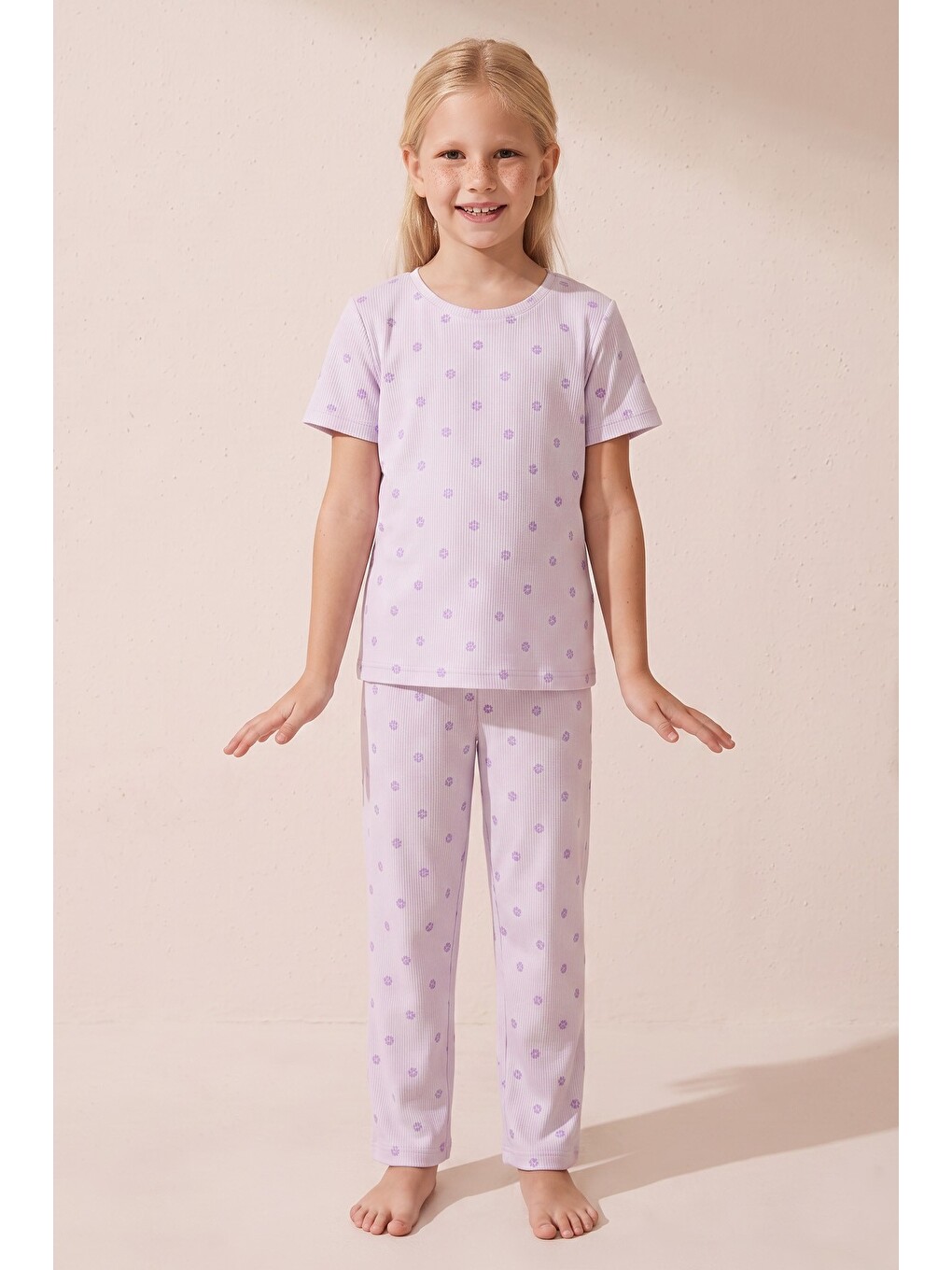 Karışık Pamuklu Fitilli Kaşkorse Örme Pijama Takım 26120402-3