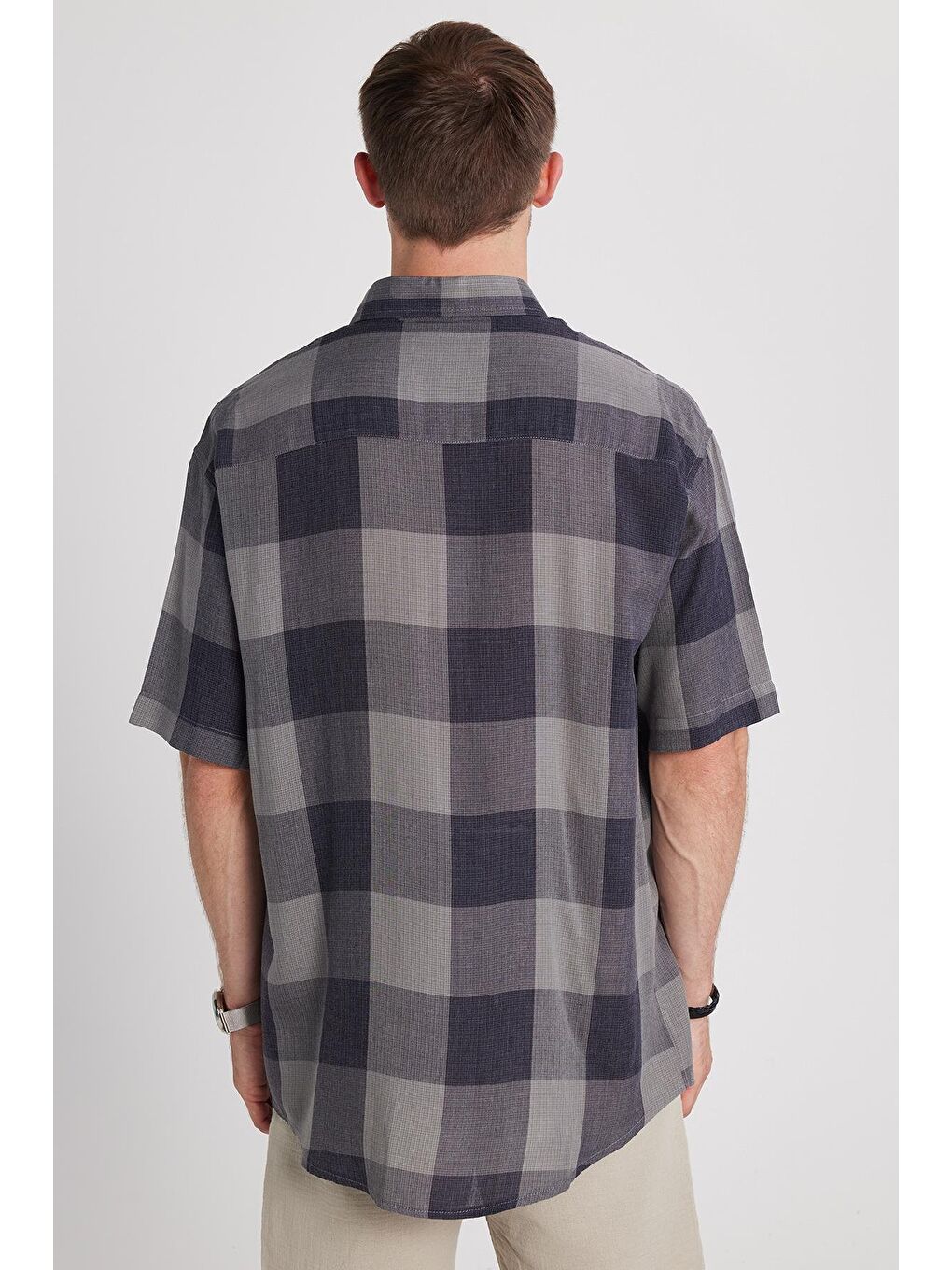 Karışık Erkek Relax Fit Rahat Kesim Spor Yaka Kısa Kollu Viskon Kareli Gömlek-4