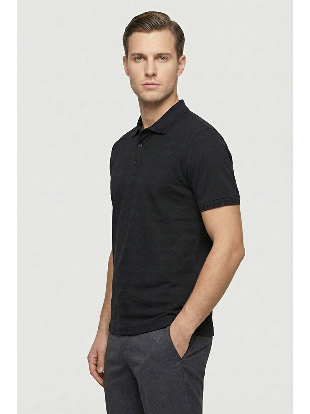 Giotelli Siyah Desenli Comfort Fit %100 Pamuk Polo Yaka Düğmeli Kısa Kol Erkek T-Shirt-2