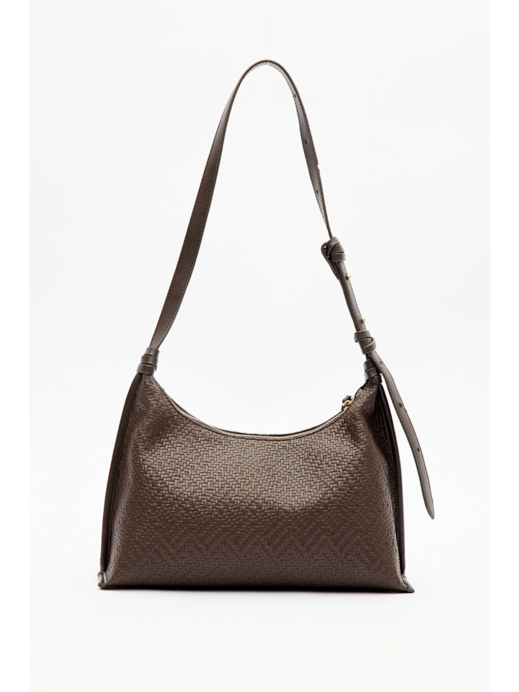 Dokulu Deri Omuz Çantası Kahverengi-4