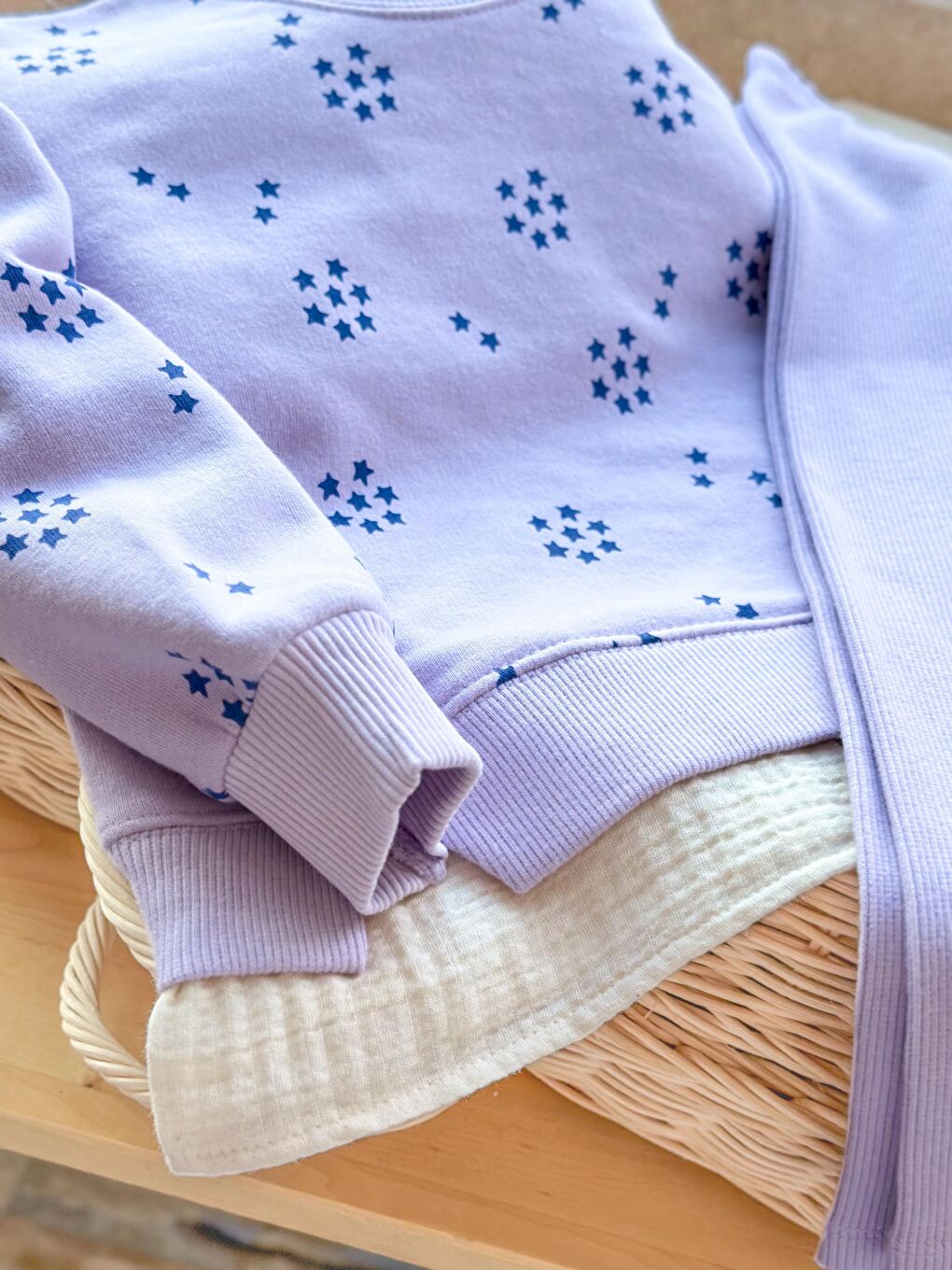 Mor Kız Çocuk Çiçek Desenli Pamuklu Sweatshirt Tayt Alt-Üst Takım-1