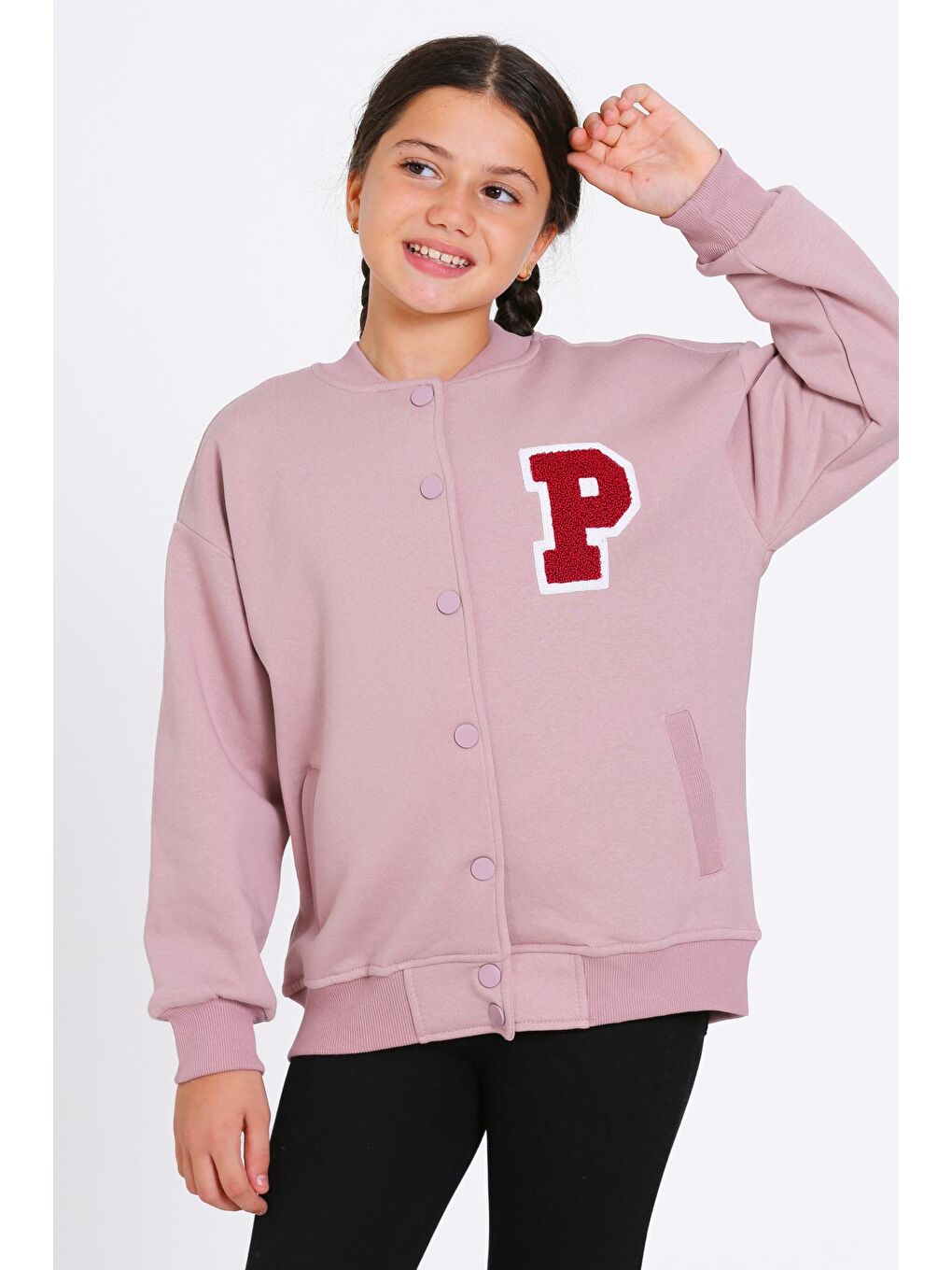 Pembe Kız Çocuk Gül Kurusu Vernichten Nakışlı Kolej Ceket