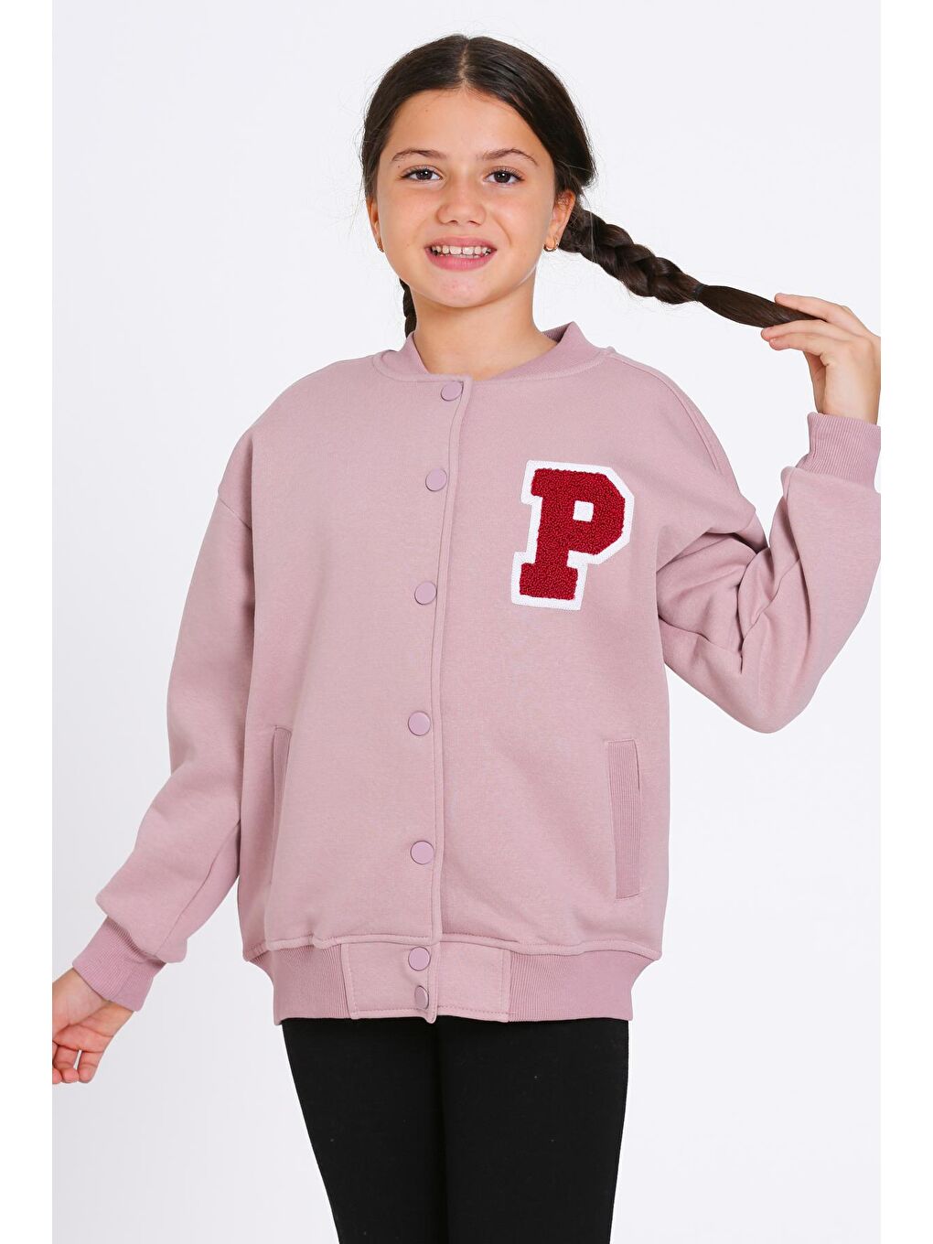 Pembe Kız Çocuk Gül Kurusu Vernichten Nakışlı Kolej Ceket-1