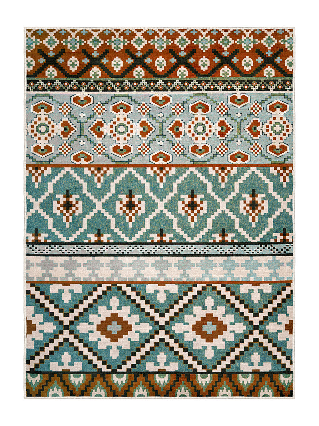 Mavi Dekoratif Salon Halısı, Makinada Yıkanabilir, Kaymaz Taban, İnce & Modern Tasarım