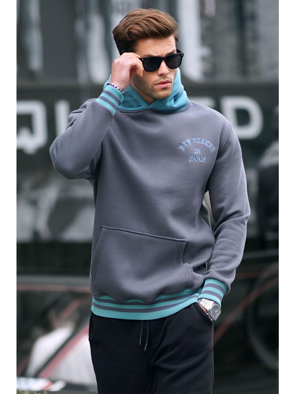 Gri Füme Oversize Kapüşonlu Sweatshirt 6139