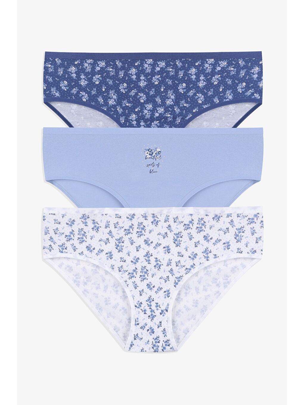 Mavi Kadın 3'lü Desenli Pamuklu Yüksek Bel Bato