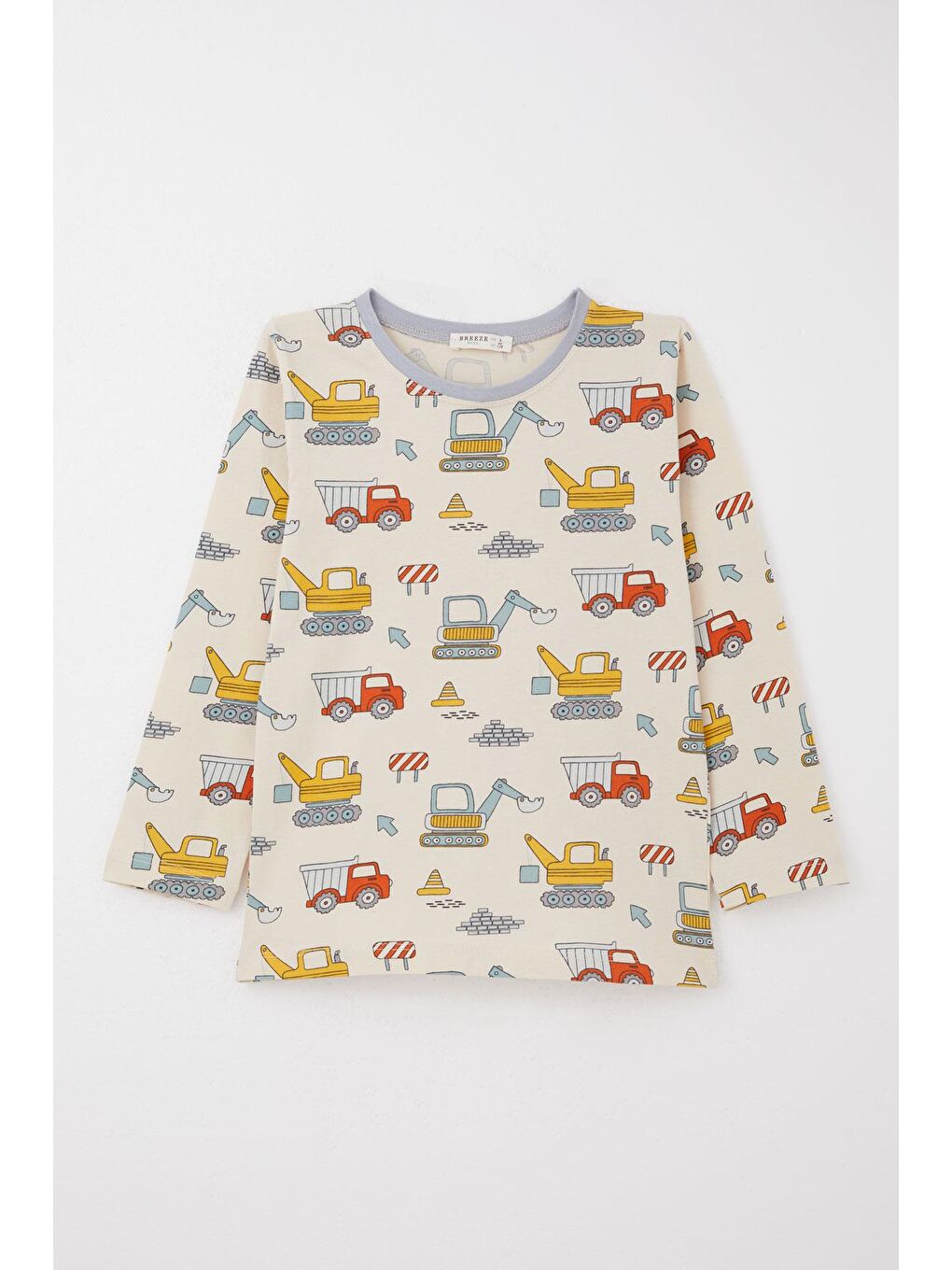 Ekru Erkek Çocuk Pijama Takımı İş Makineleri Desenli Krem (4-7 Yaş)-1