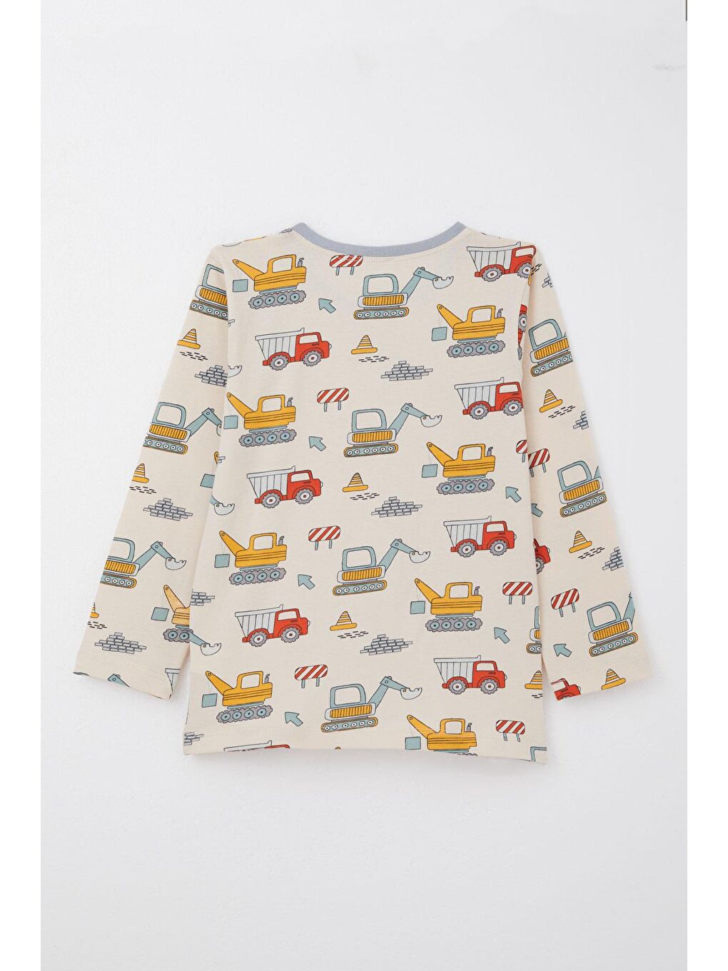 Ekru Erkek Çocuk Pijama Takımı İş Makineleri Desenli Krem (4-7 Yaş)-3