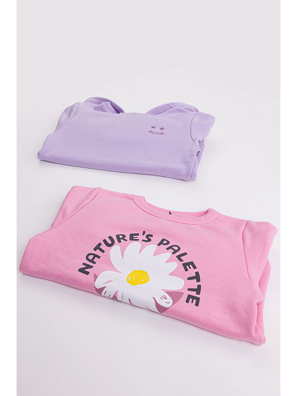 Pembe Kız Çocuk 2'li Paket Basic Sweatshirt-1