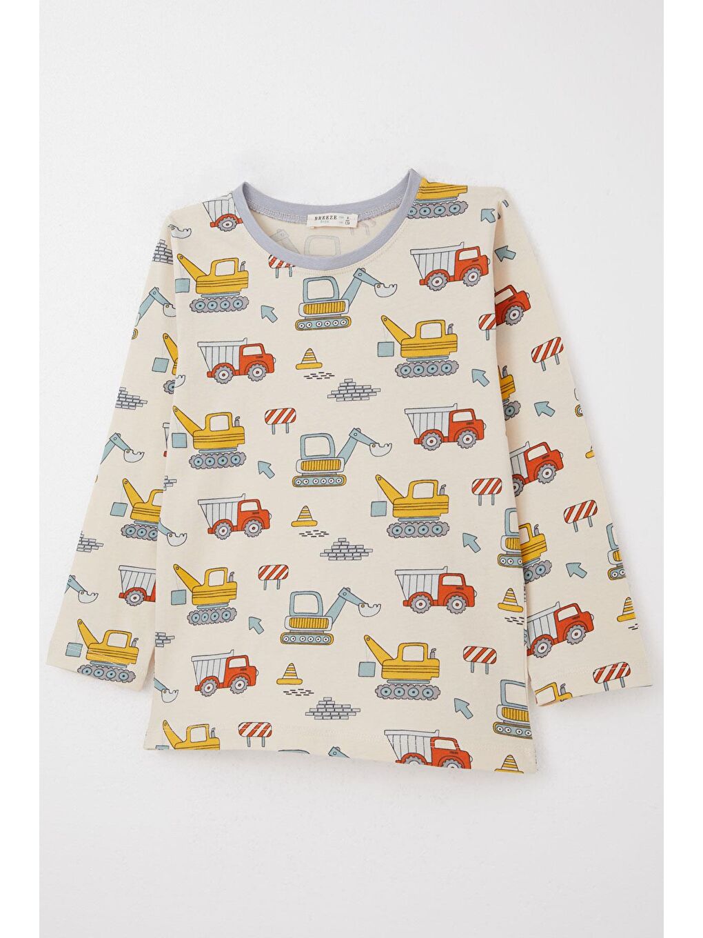 Ekru Erkek Çocuk Pijama Takımı İş Makineleri Desenli Krem (4-7 Yaş)-5