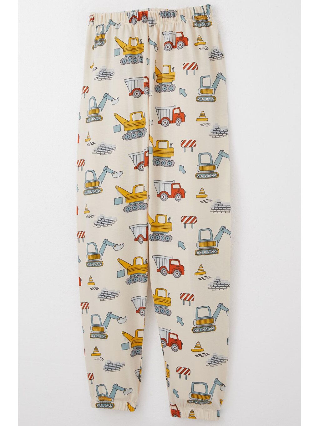 Ekru Erkek Çocuk Pijama Takımı İş Makineleri Desenli Krem (4-7 Yaş)-6