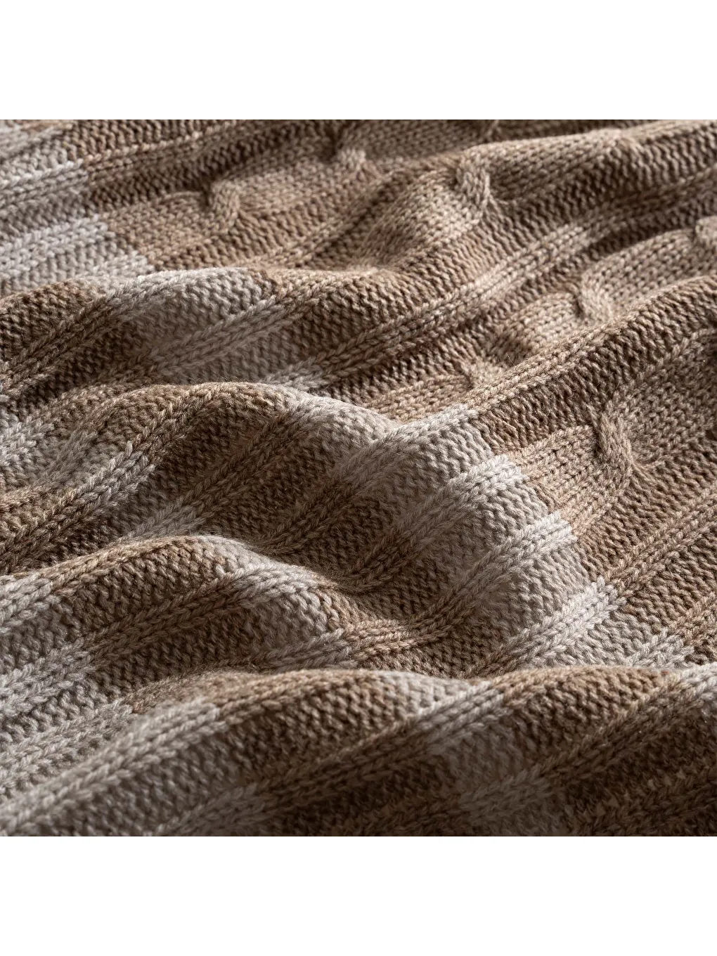 Triko Örgü TV Battaniyesi - Koltuk Şalı Bej 140x190 Cm-1