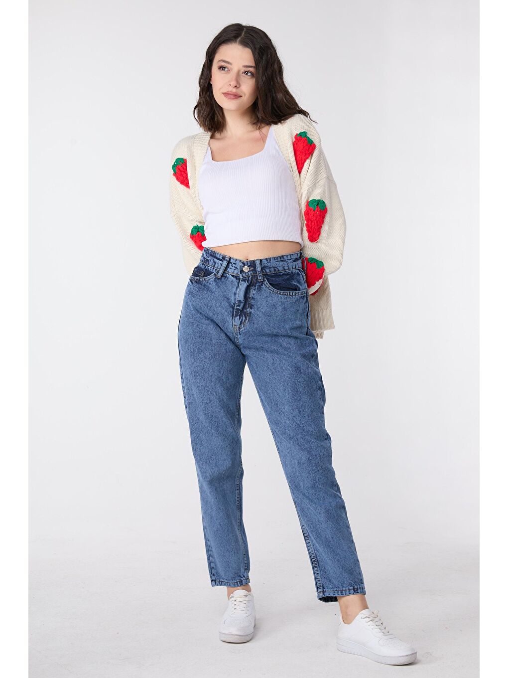 TOFİSA Düz Orta Kadın Mavi Yüksek Bel Mom Jeans - 23669