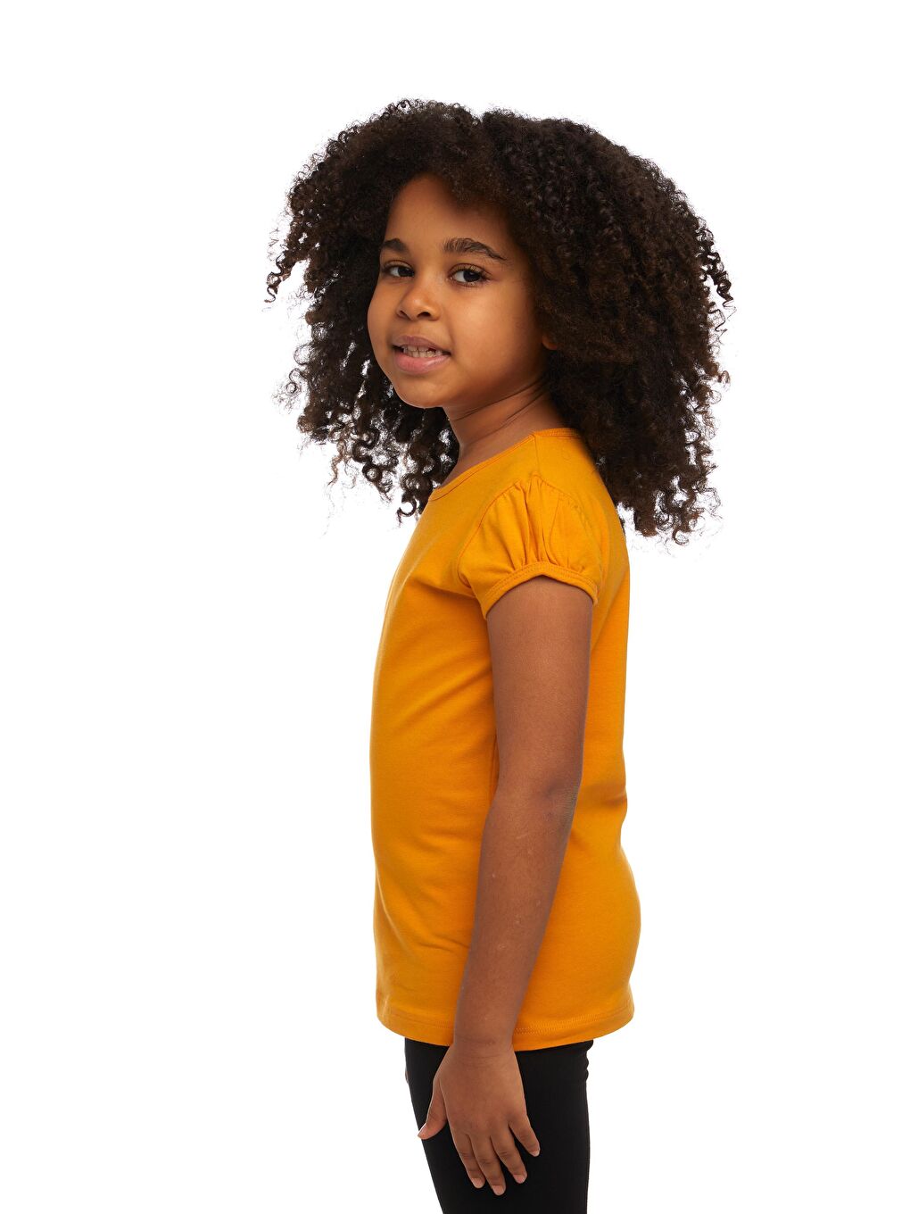 Kadmium Sarı Kız Çocuk Kısa Kollu Basıc Tişört-1