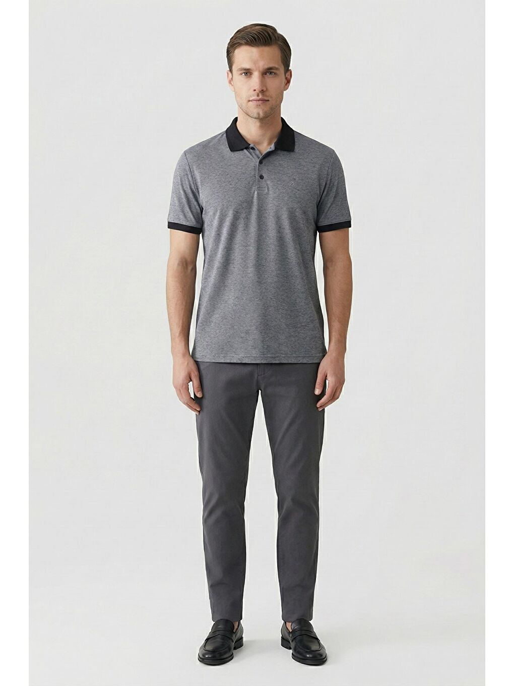 Siyah Regular Fit Polo Yaka Erkek T-Shirt-1