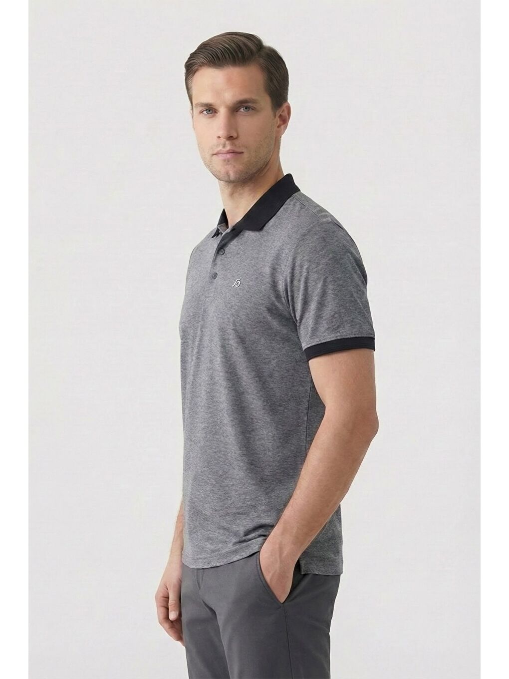 Siyah Regular Fit Polo Yaka Erkek T-Shirt-2