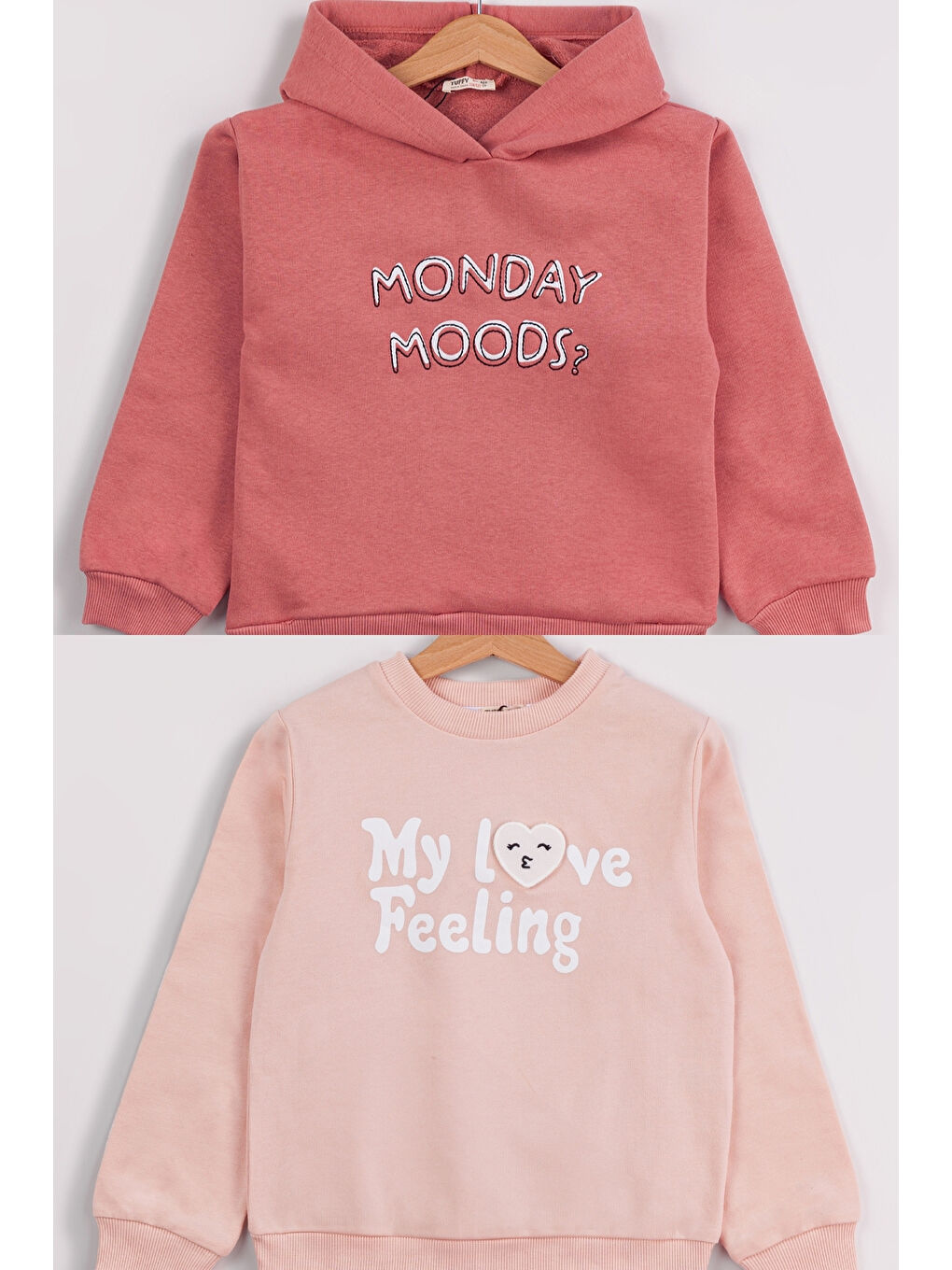 Pembe Kız Çocuk 2'li Paket Basic Sweatshirt