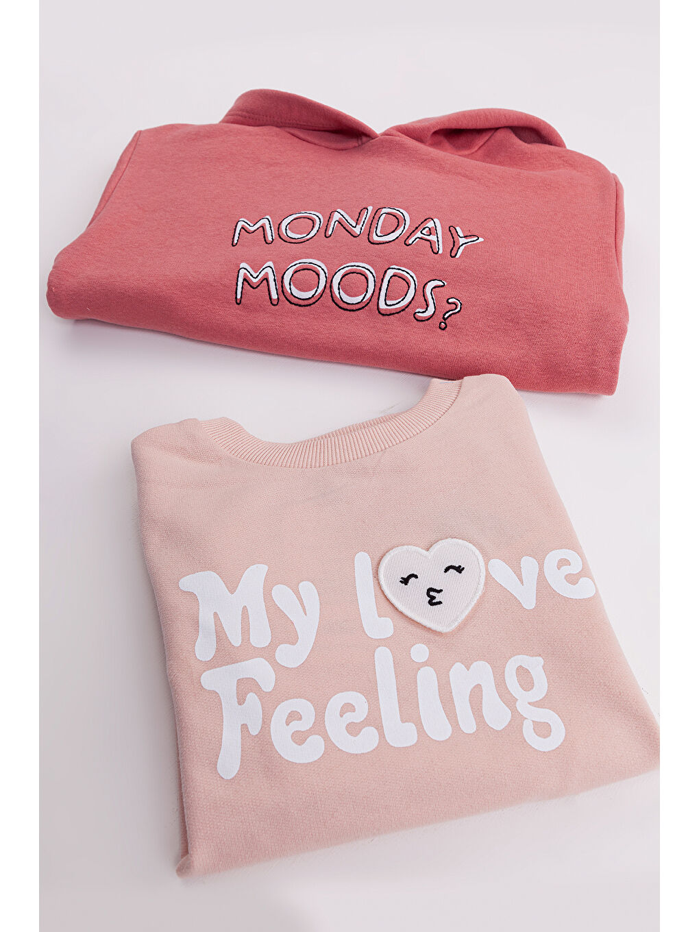 Pembe Kız Çocuk 2'li Paket Basic Sweatshirt-1