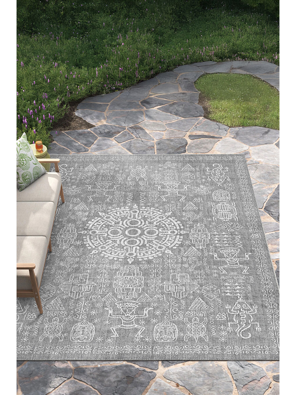 Gri Dekoratif Salon Halısı, Makinada Yıkanabilir, Kaymaz Taban, İnce & Modern Tasarım-4