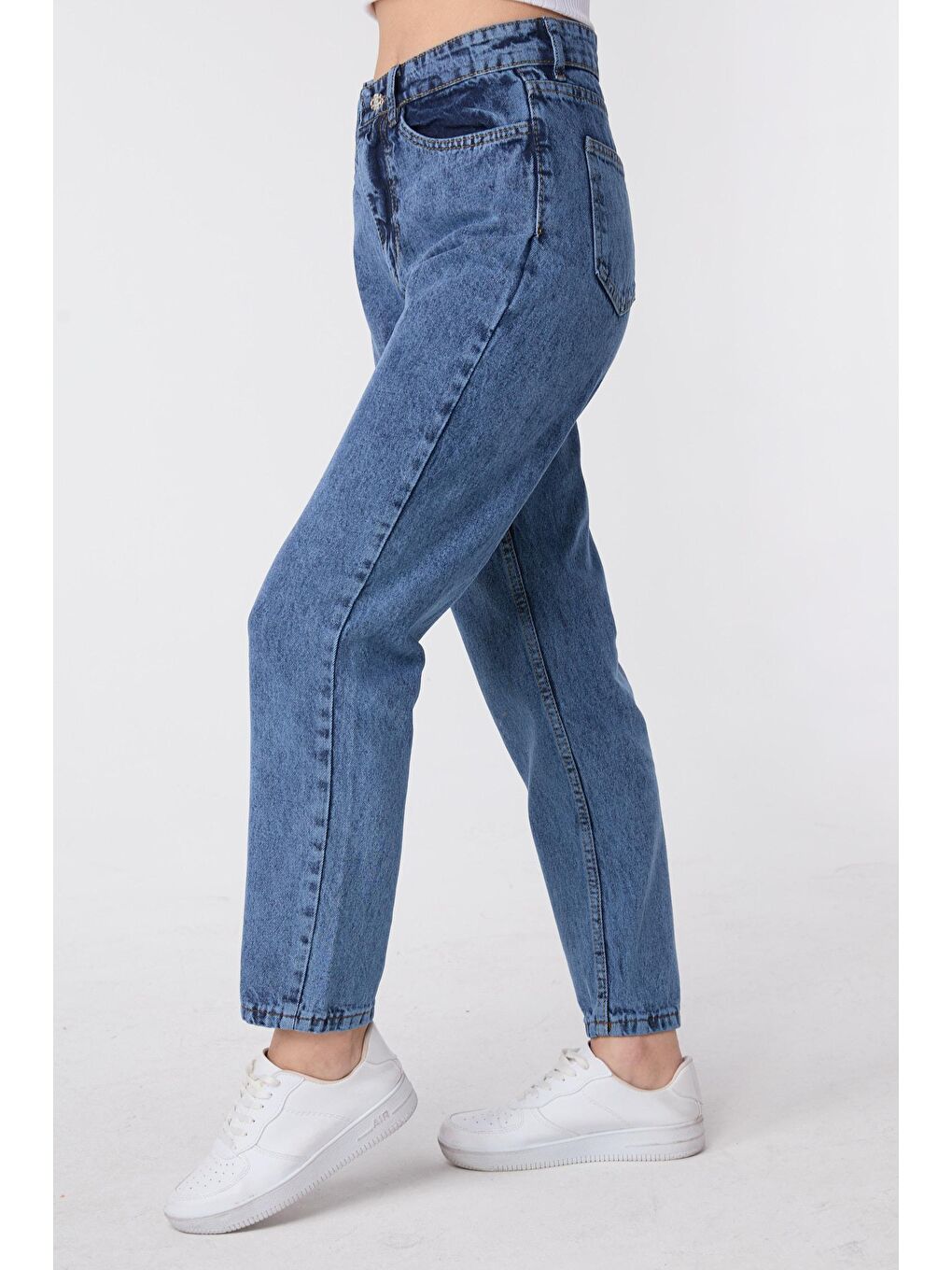 TOFİSA Düz Orta Kadın Mavi Yüksek Bel Mom Jeans - 23669 - 4