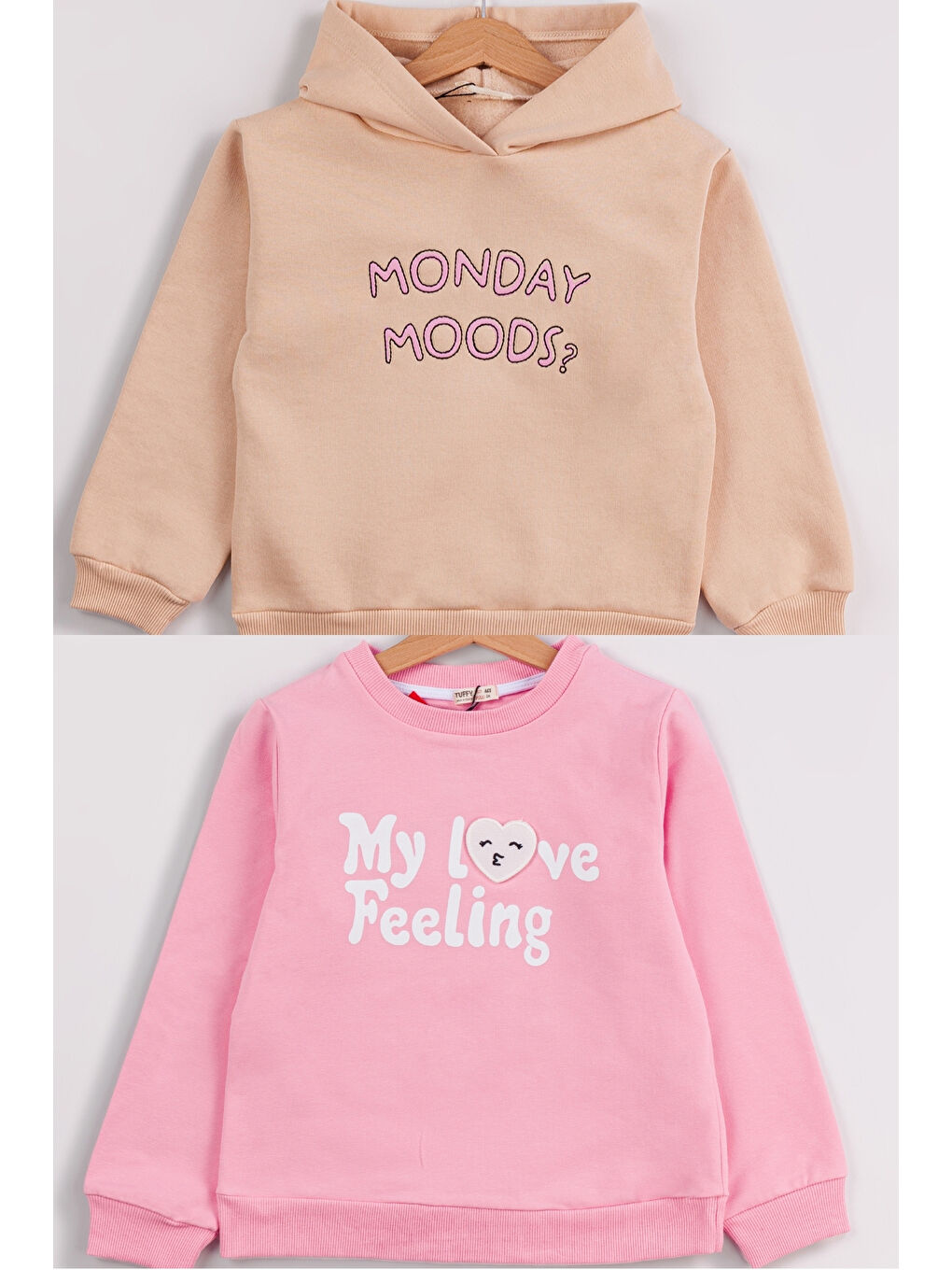 Pembe Kız Çocuk 2'li Paket Basic Sweatshirt