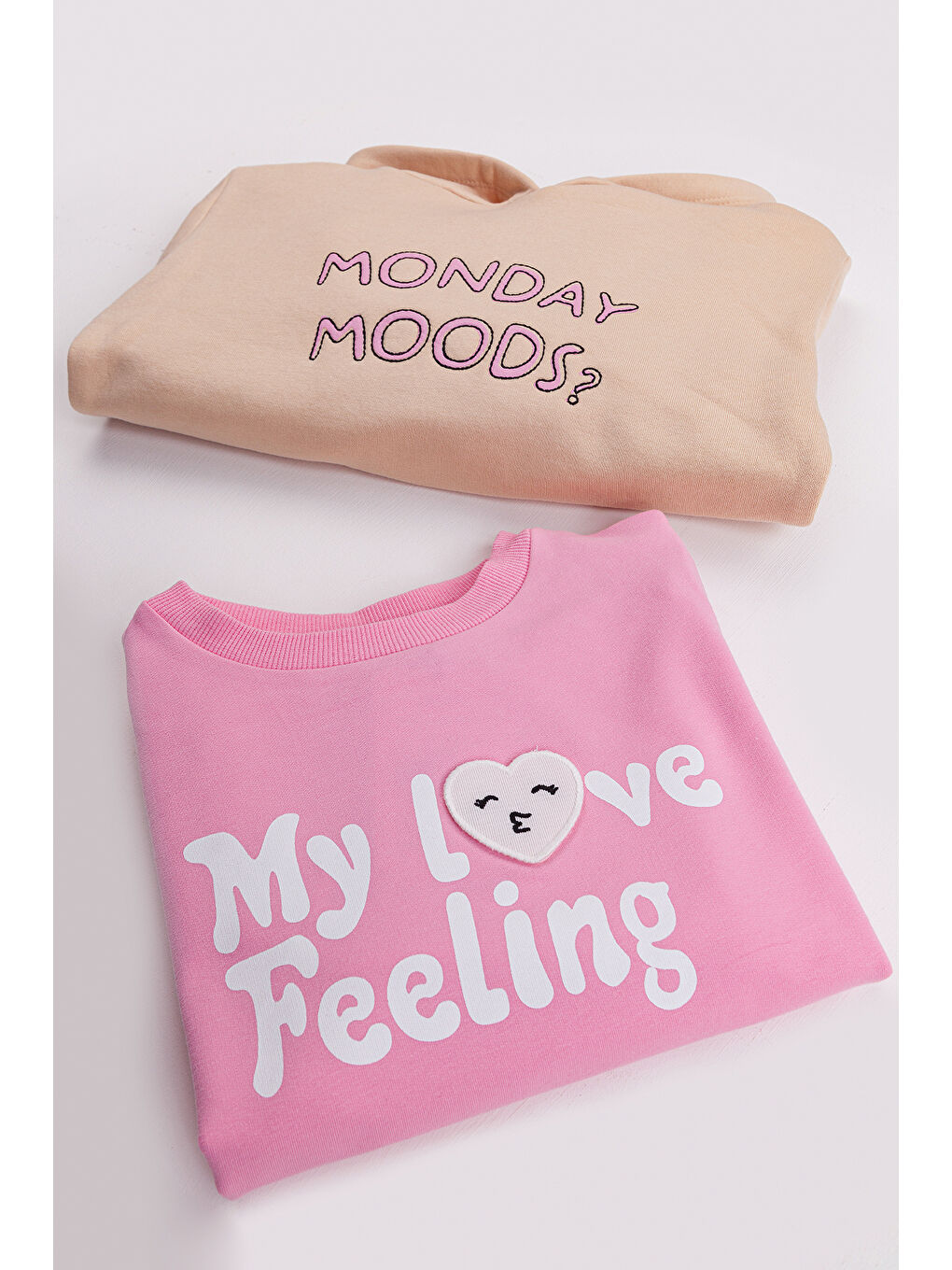 Pembe Kız Çocuk 2'li Paket Basic Sweatshirt-1