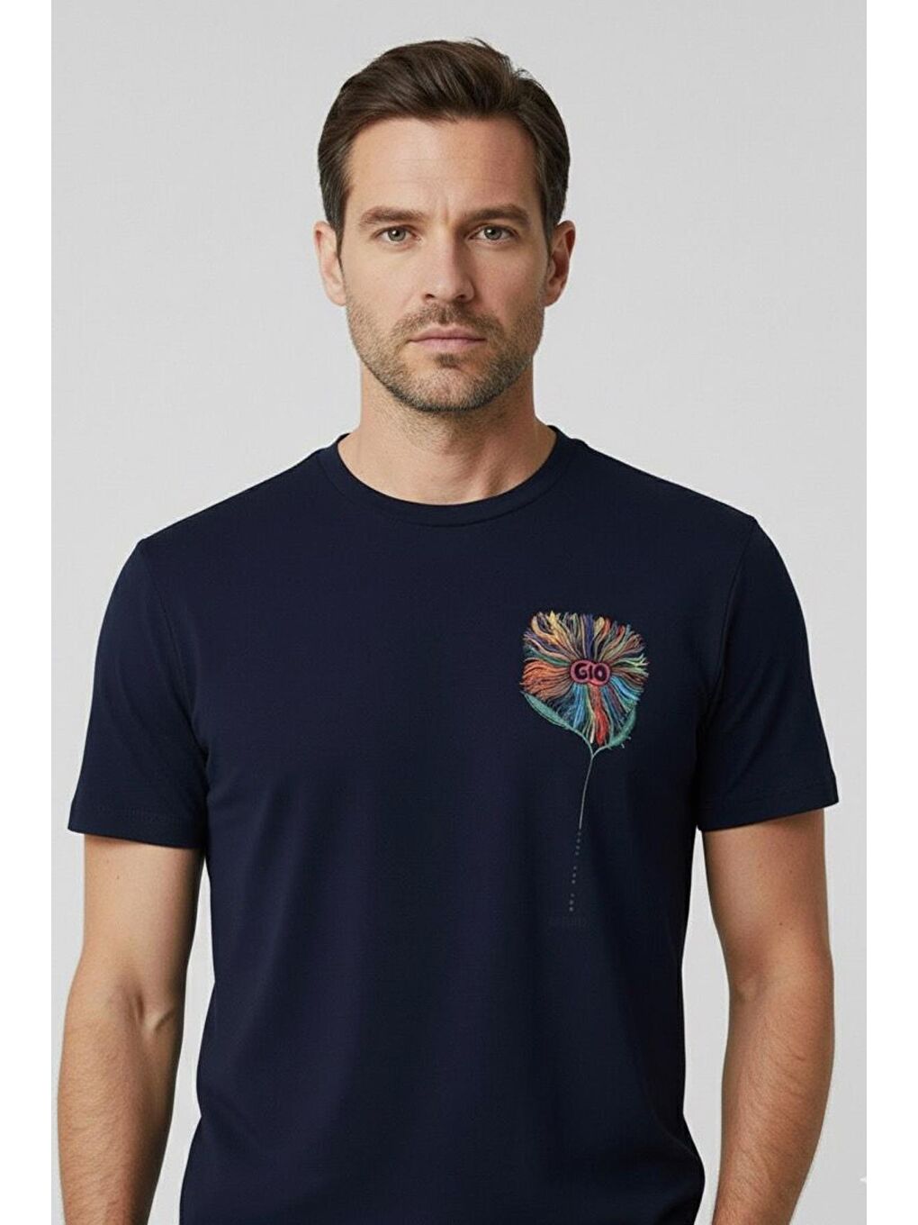 Giotelli Lacivert Oversize Fit %100 Pamuk Baskılı Bisiklet Yaka Erkek Tişört-1