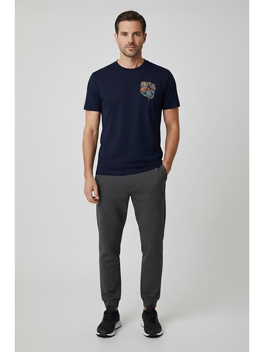 Giotelli Lacivert Oversize Fit %100 Pamuk Baskılı Bisiklet Yaka Erkek Tişört-2