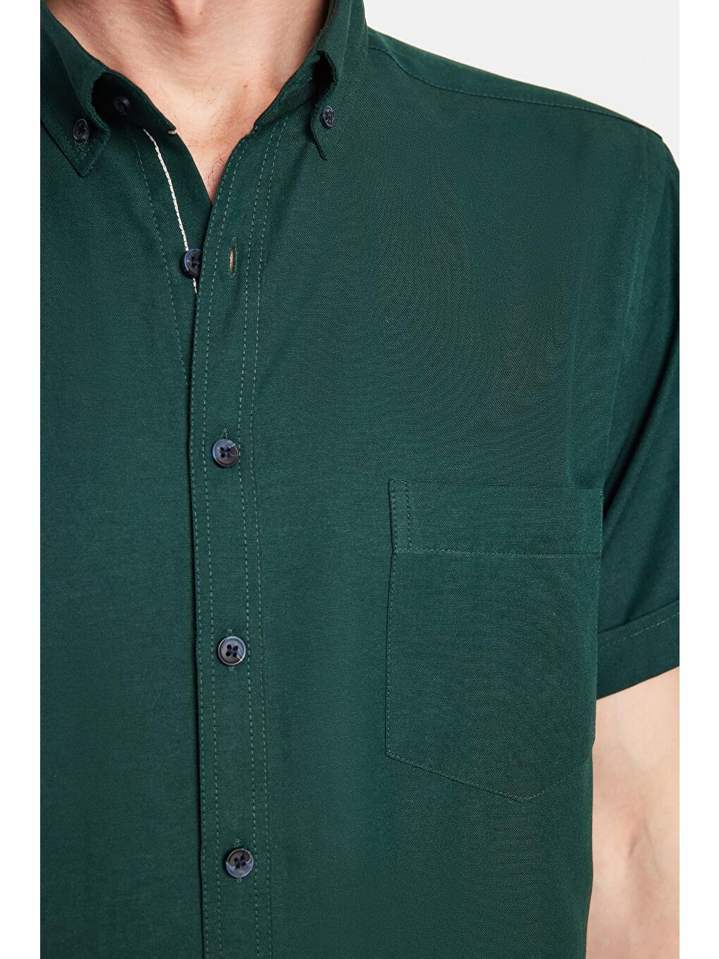 Erkek Klasik Regular Fit Rahat Kesim Düğmeli Spor Yaka Oxford Pamuklu Kısa Kol Yeşil Gömlek-3