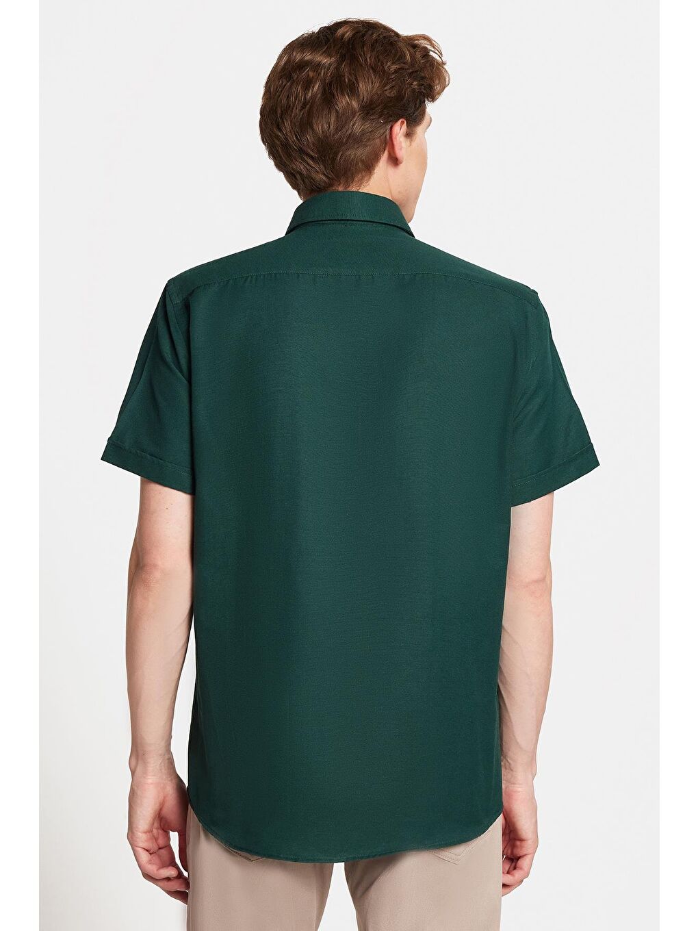 Erkek Klasik Regular Fit Rahat Kesim Düğmeli Spor Yaka Oxford Pamuklu Kısa Kol Yeşil Gömlek-4