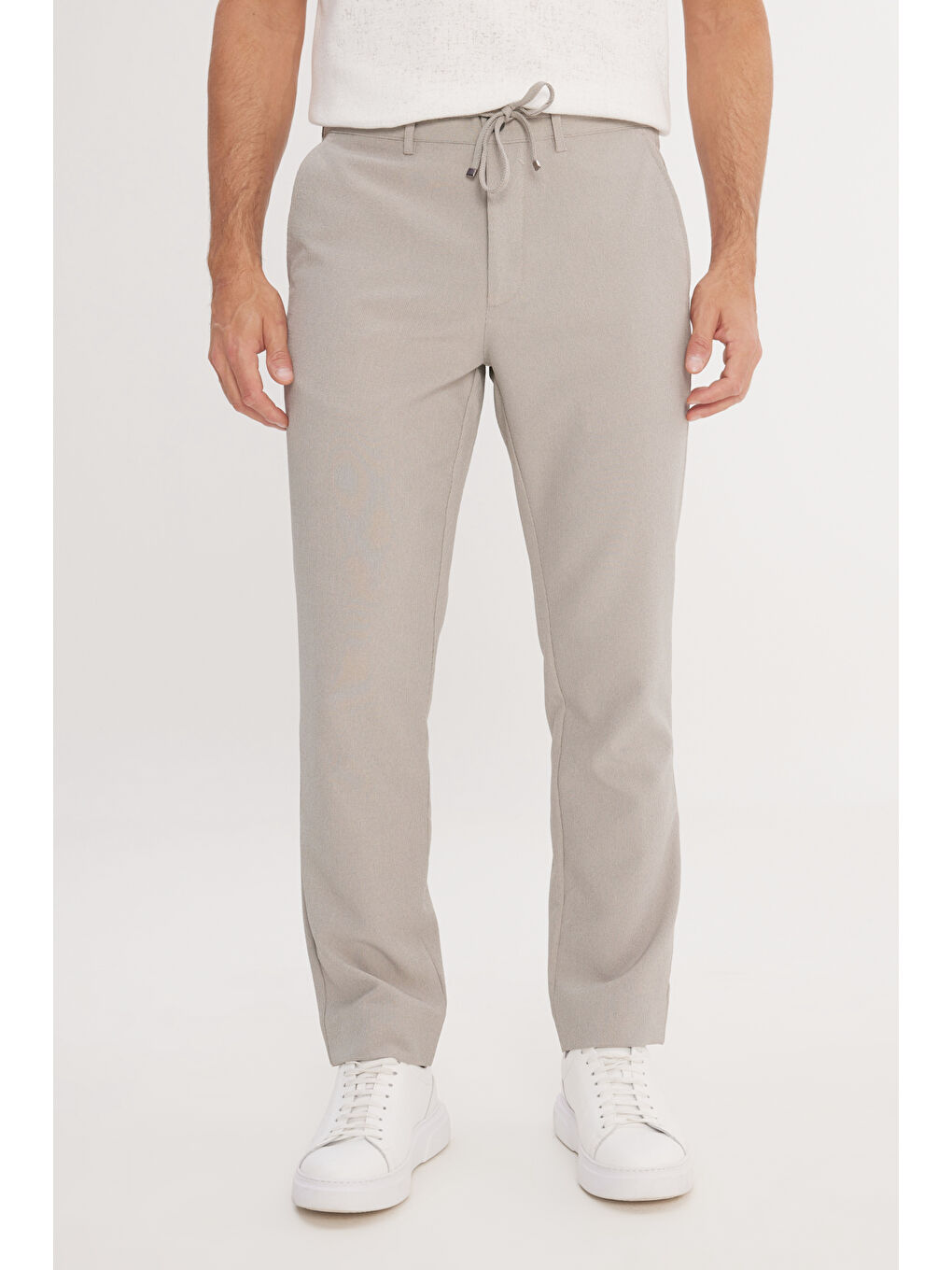 Erkek Açık Yeşil Slim Fit Dar Kesim Beli Bağlamalı Çizgili Yan Cepli Casual Jogger Pantolon