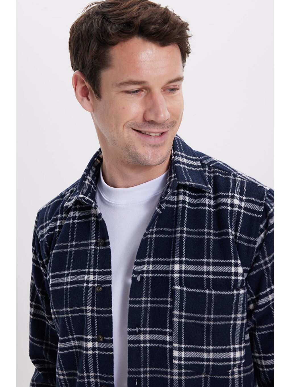 Lacivert Erkek Regular Fit Rahat Kesim Kışlık Kareli Oduncu Gömlek-1