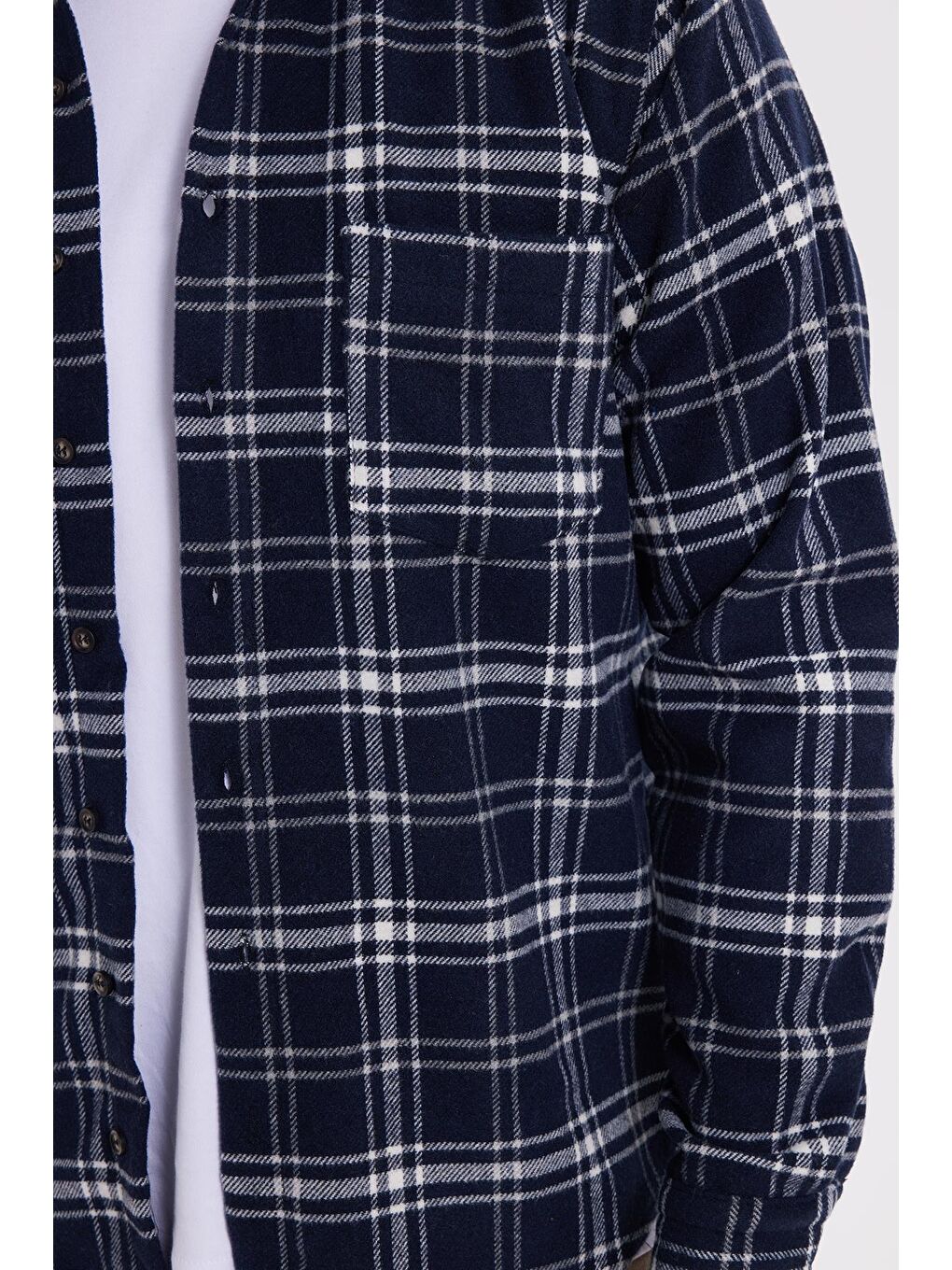 Lacivert Erkek Regular Fit Rahat Kesim Kışlık Kareli Oduncu Gömlek-2