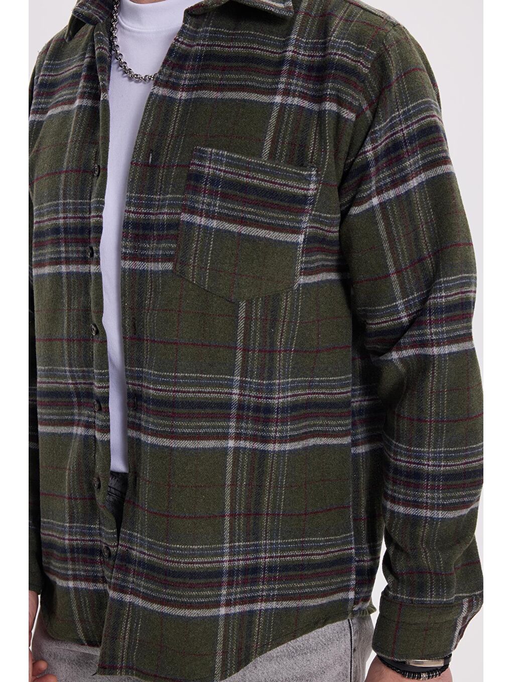 Haki Erkek Regular Fit Rahat Kesim Kışlık Kareli Oduncu Gömlek-2