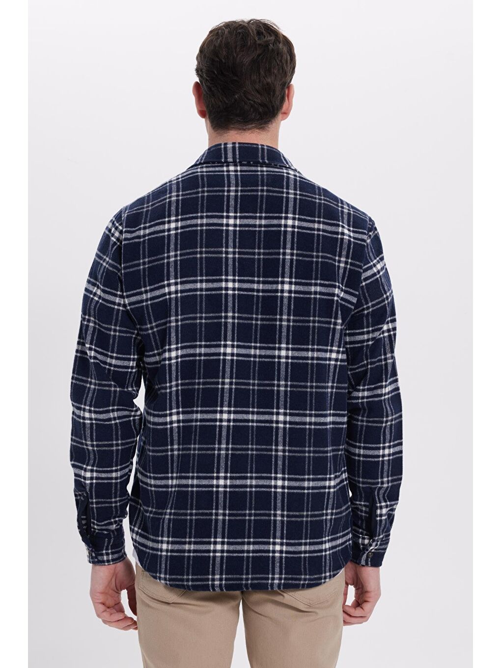Lacivert Erkek Regular Fit Rahat Kesim Kışlık Kareli Oduncu Gömlek-7