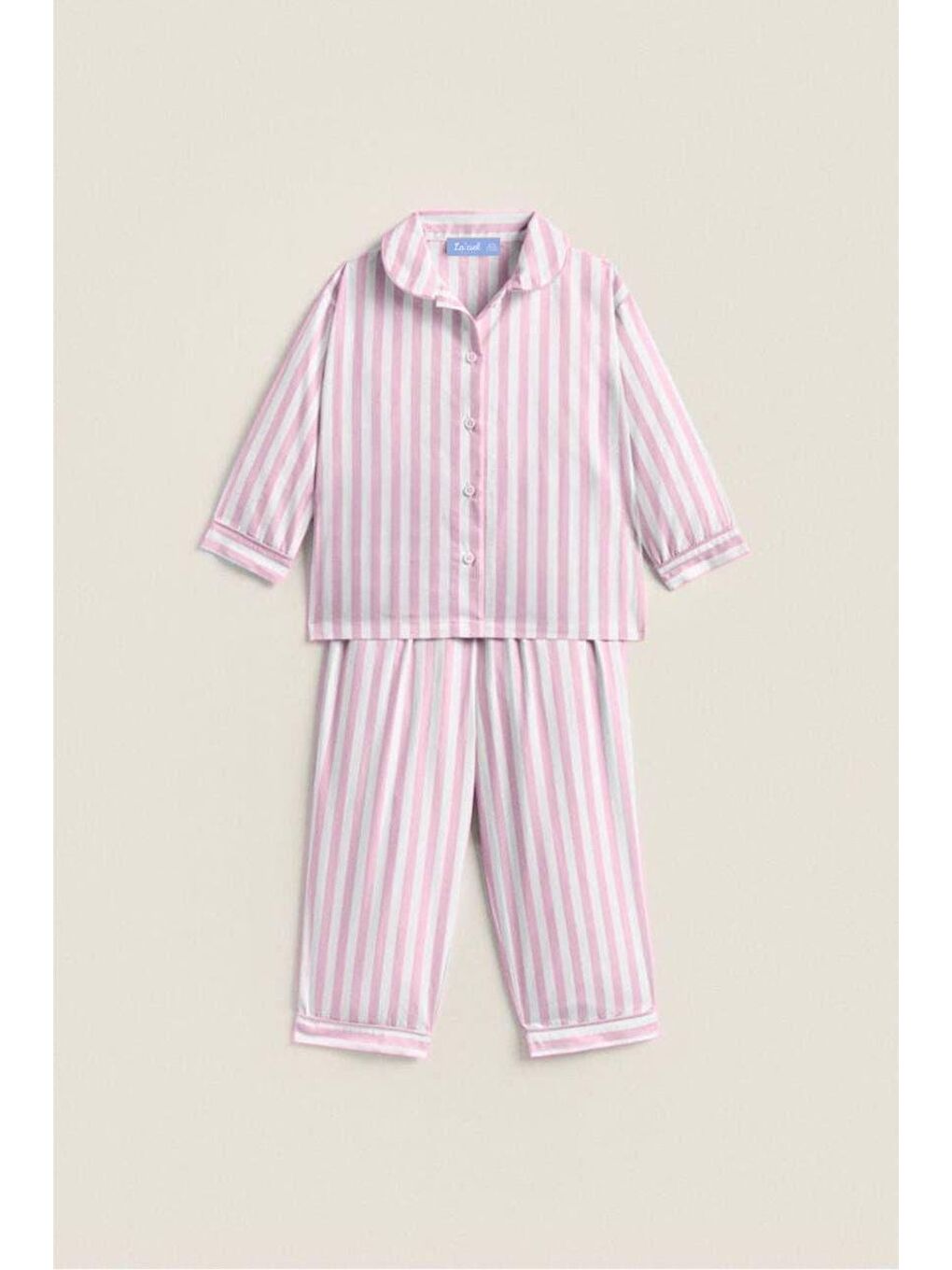 Pembe Çizgili Pamuklu Çantalı Pijama Alt-Üst Takım Unisex Çocuk