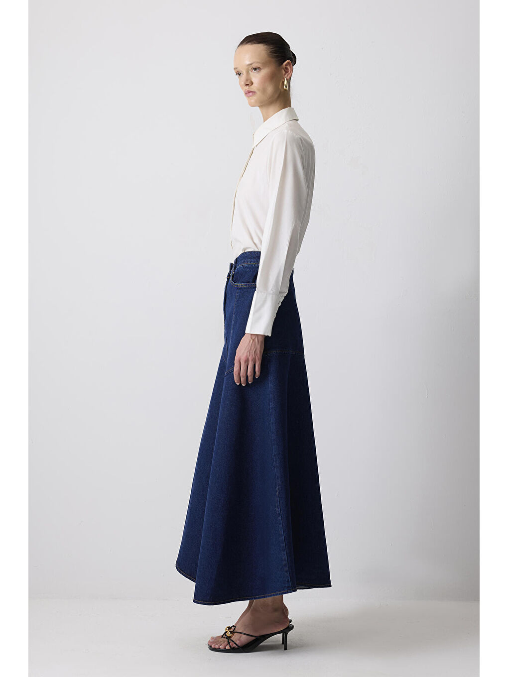 Lacivert Asimetrik Kesim Denim Etek-2