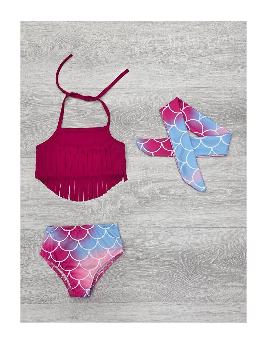 Pembe Bandanalı Fırfır Detaylı Yüksek Bel Kız Çocuk Mayo Takımı