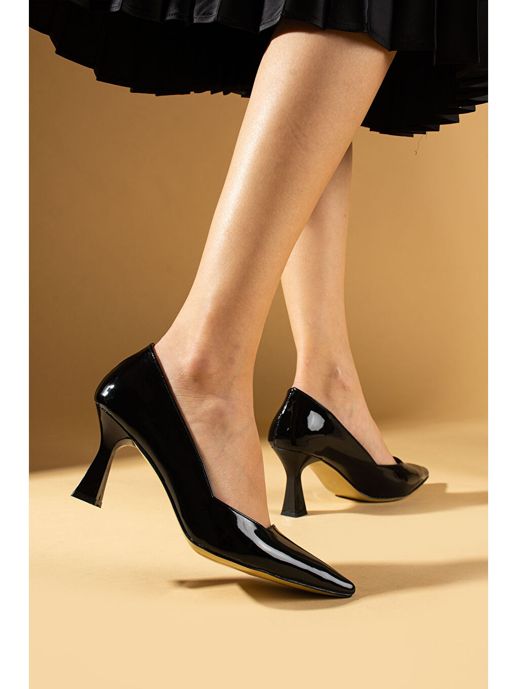 Siyah Kadeh Topuklu Jurdan Taban Kadın Stiletto 009-2924-24Rugan-2