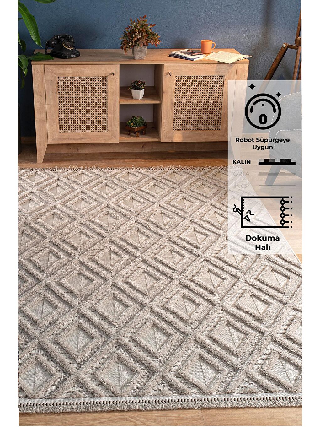 Bukle 6657 Bej Yumuşak Örgü Modern Dokuma Halı-100x300