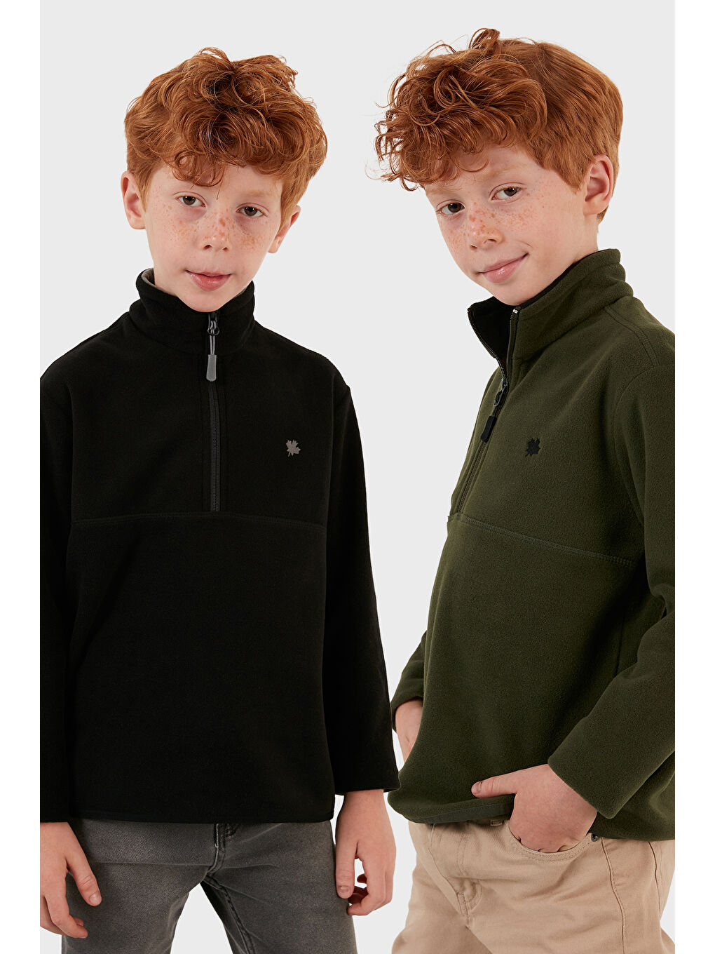 Haki Yumuşak Dokulu Fermuarlı Dik Yaka Şardonlu 2'li Paket Polar 5905002S2