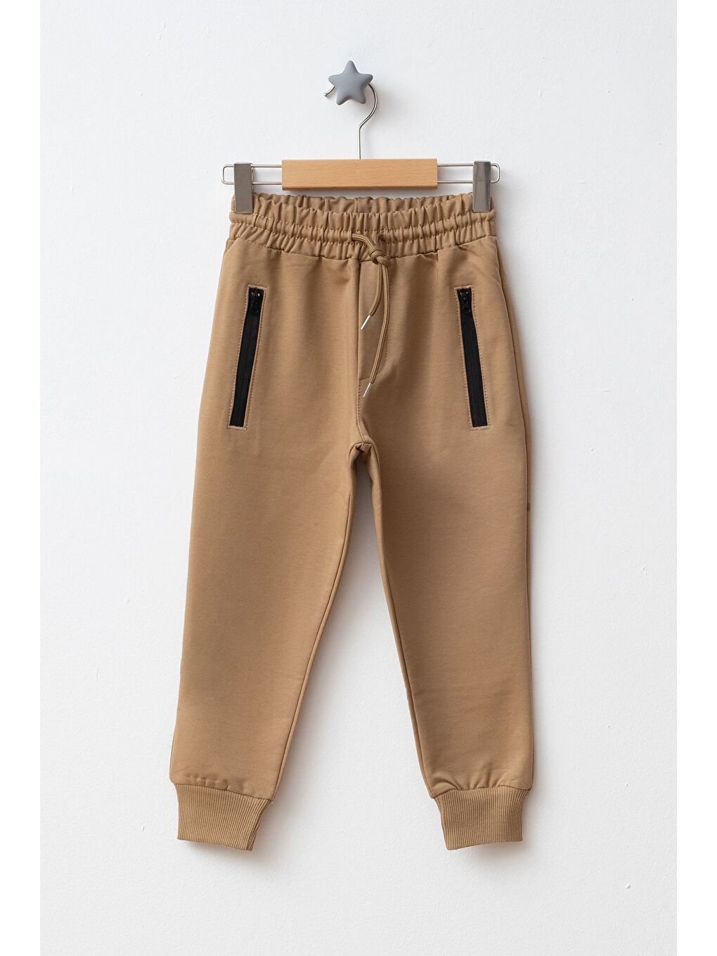 Kahverengi Erkek Çocuk Diz Yapmaz Fermuarlı Cepli 2'li Paket Okul Eşofman Altı-1