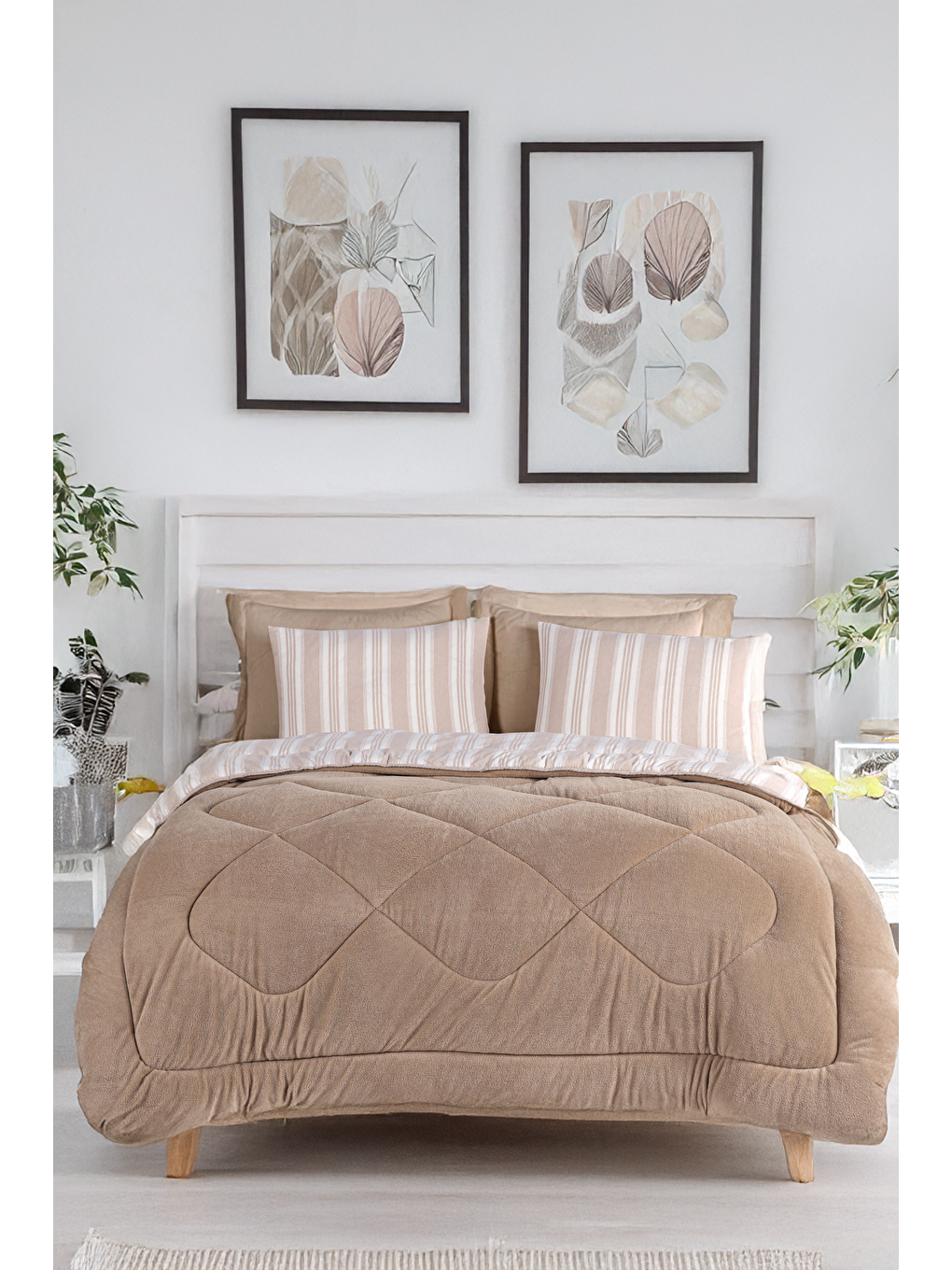 Comfort Set Yeni Nesil Wellsoft Yorganlı 3 Parça Çift Kişilik Soft Line Bej