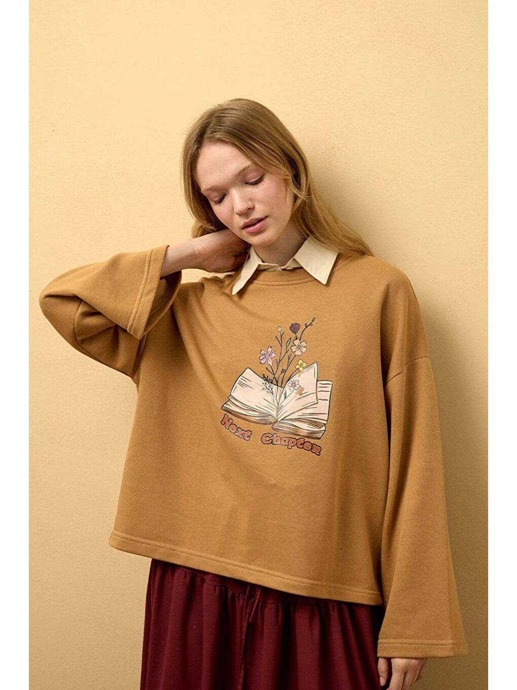 Bej Karamel Baskılı 3 İp Body-1