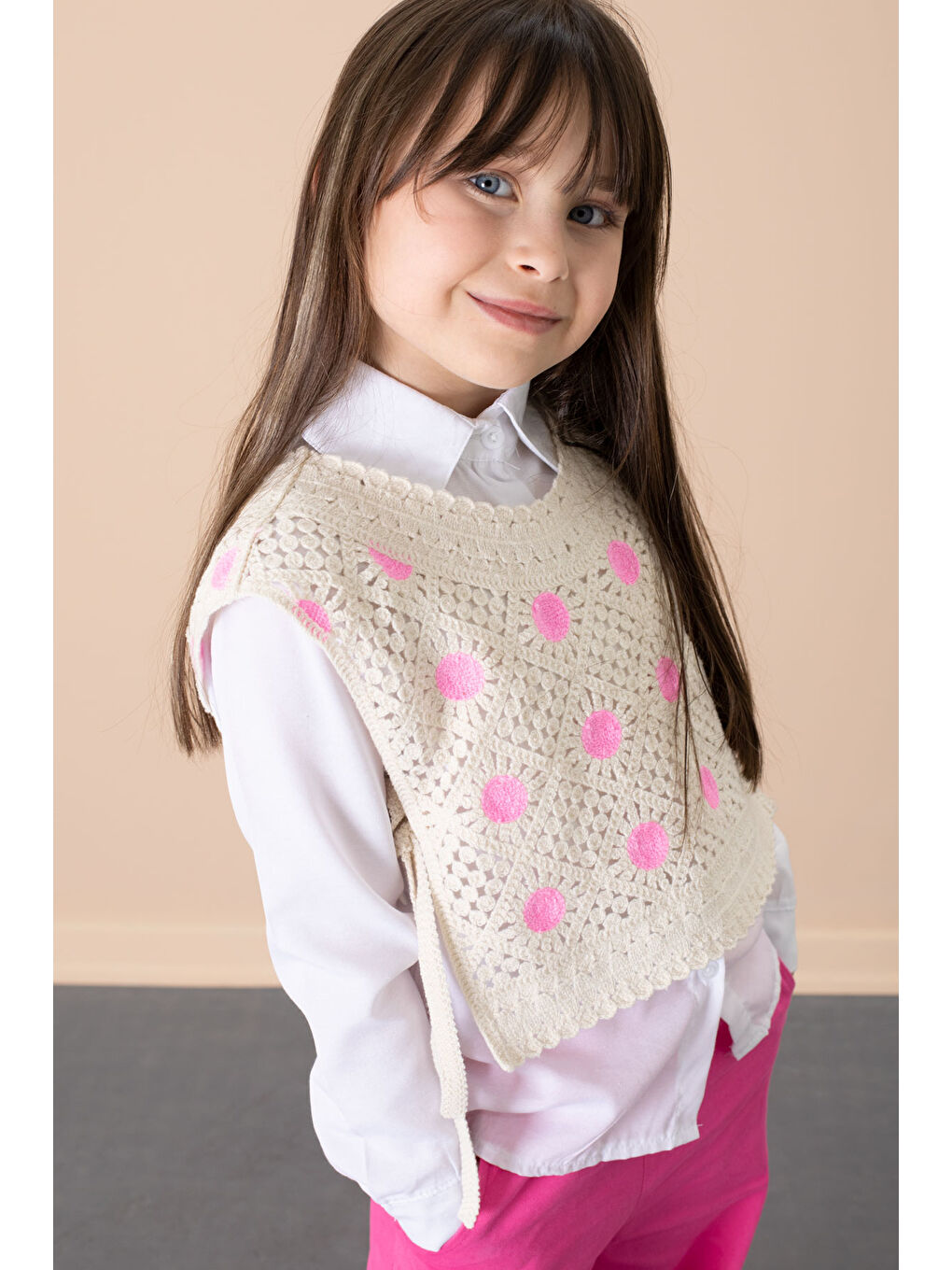 Fuşya Puantiyeli Süveterli Pantolonlu Kız Çocuk Gömlekli 3lü Takım 20685-3