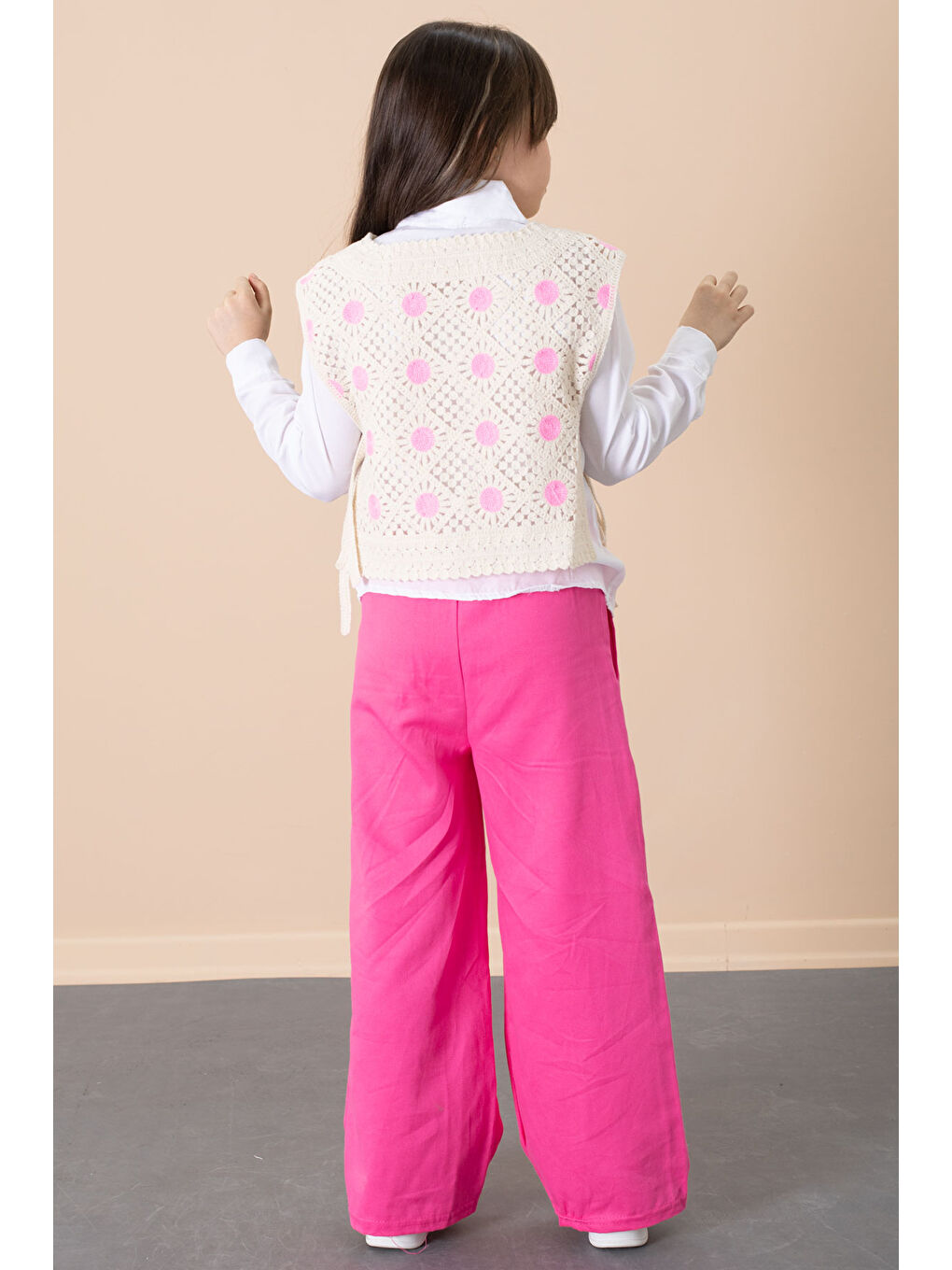 Fuşya Puantiyeli Süveterli Pantolonlu Kız Çocuk Gömlekli 3lü Takım 20685-4
