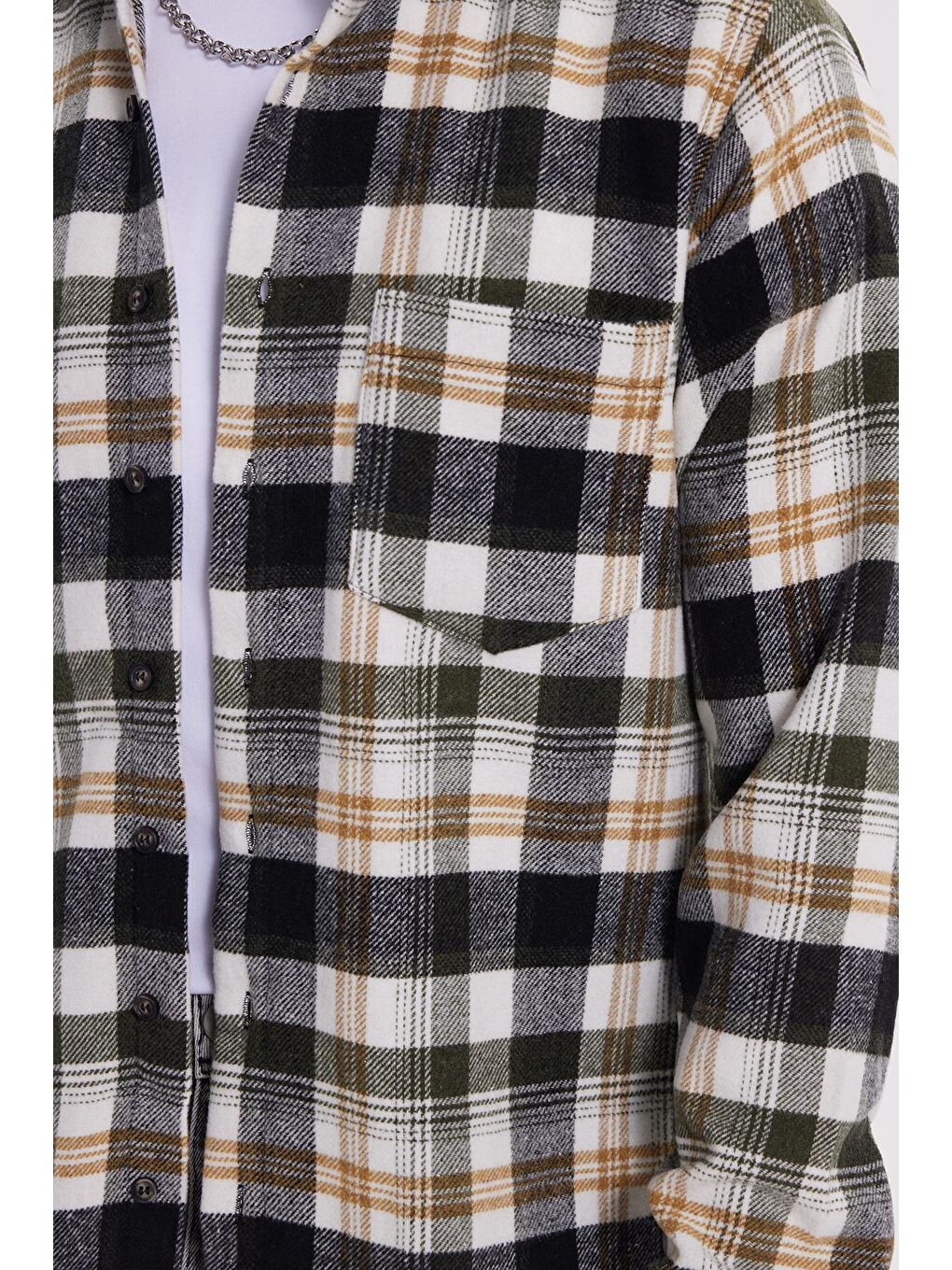 Haki Erkek Regular Fit Rahat Kesim Kışlık Kareli Oduncu Gömlek-2