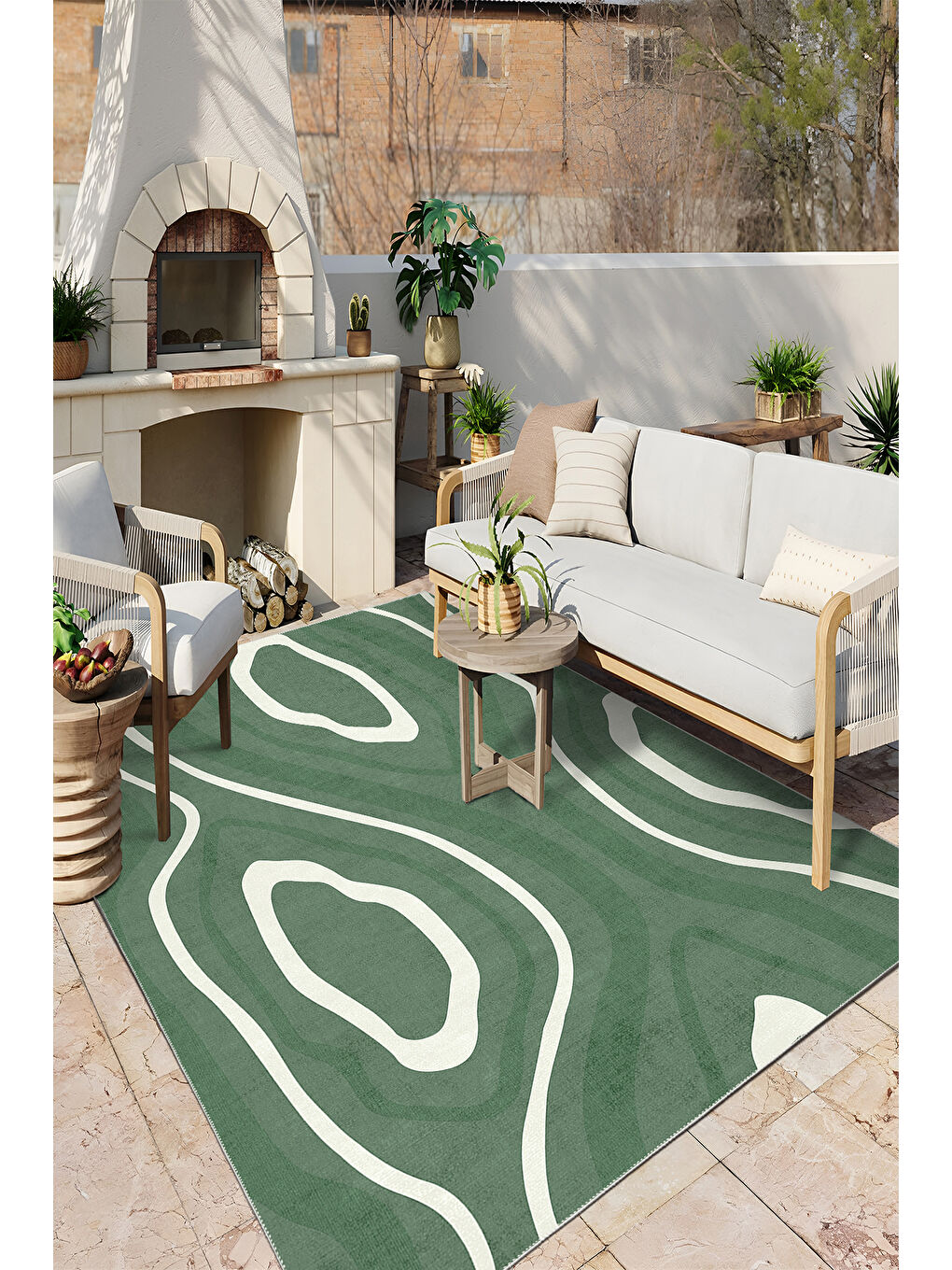 Yeşil Modern Dekoratif Yıkanabilir Kaymaz Taban Halı – İnce, Yumuşak Salon Halısı, Mutfak Halısı ve Yolluk-3