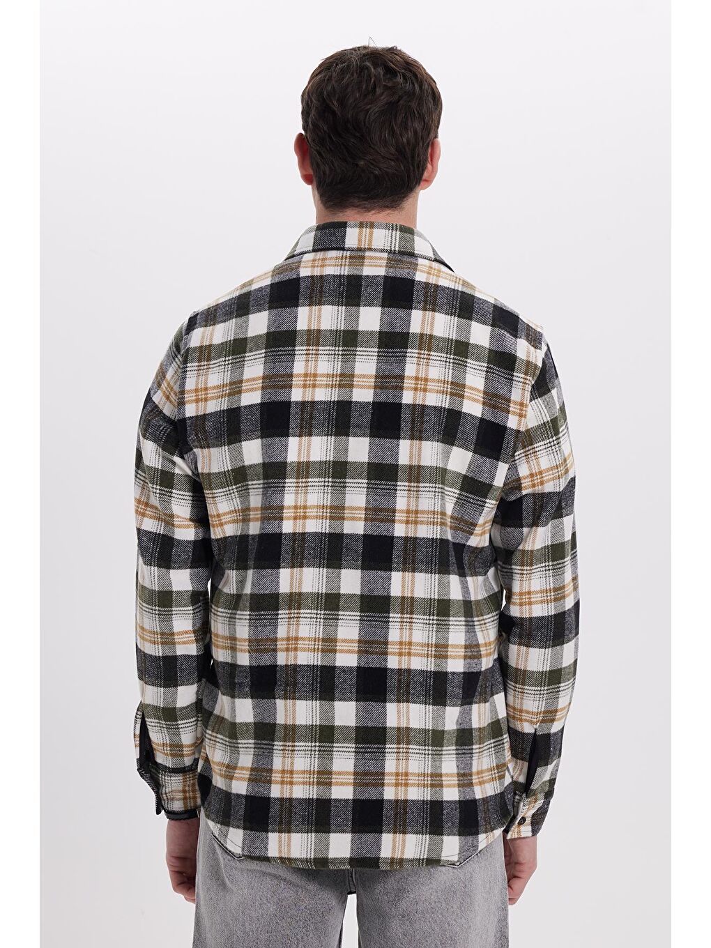 Haki Erkek Regular Fit Rahat Kesim Kışlık Kareli Oduncu Gömlek-6